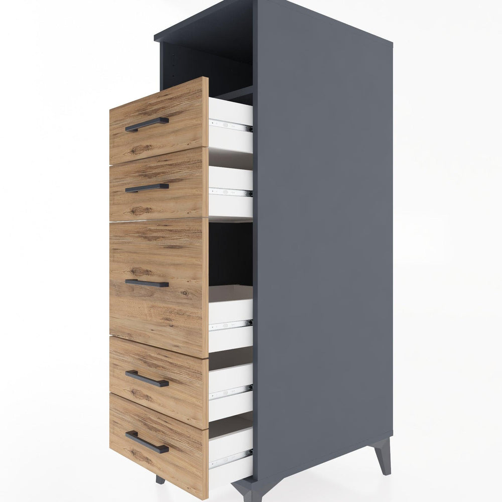 Woodntry Modüler Dolap Antrasit 44x30x122 cm Çekmeceli ve Raflı CR87-2