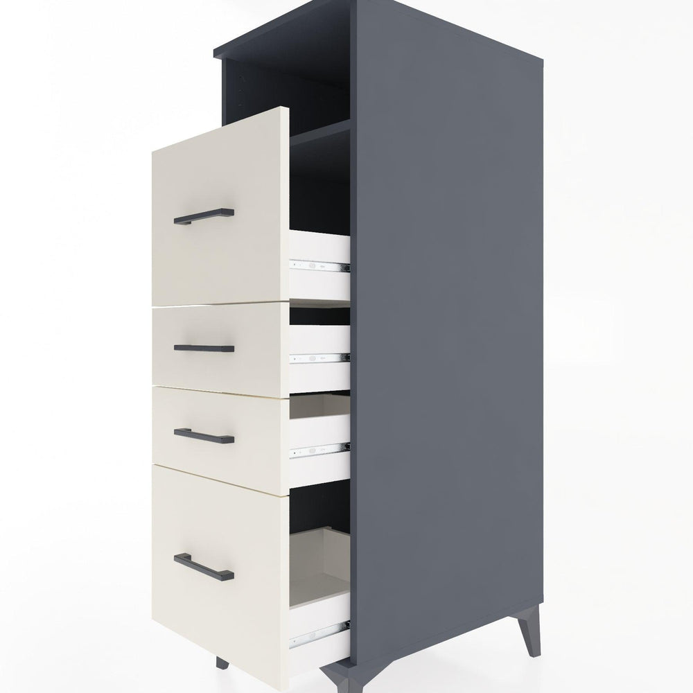 Woodntry Modüler Dolap Antrasit 44x30x122 cm Çekmeceli ve Raflı CR37-2