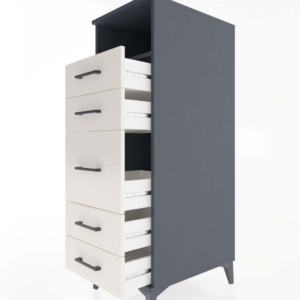 Woodntry Modüler Dolap Antrasit 44x30x122 cm Çekmeceli ve Raflı CR87-2