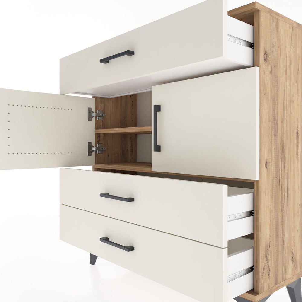 Woodntry Modüler Şifonyer Çam 88x30x84 cm Kapaklı ve Çekmeceli KC37-3