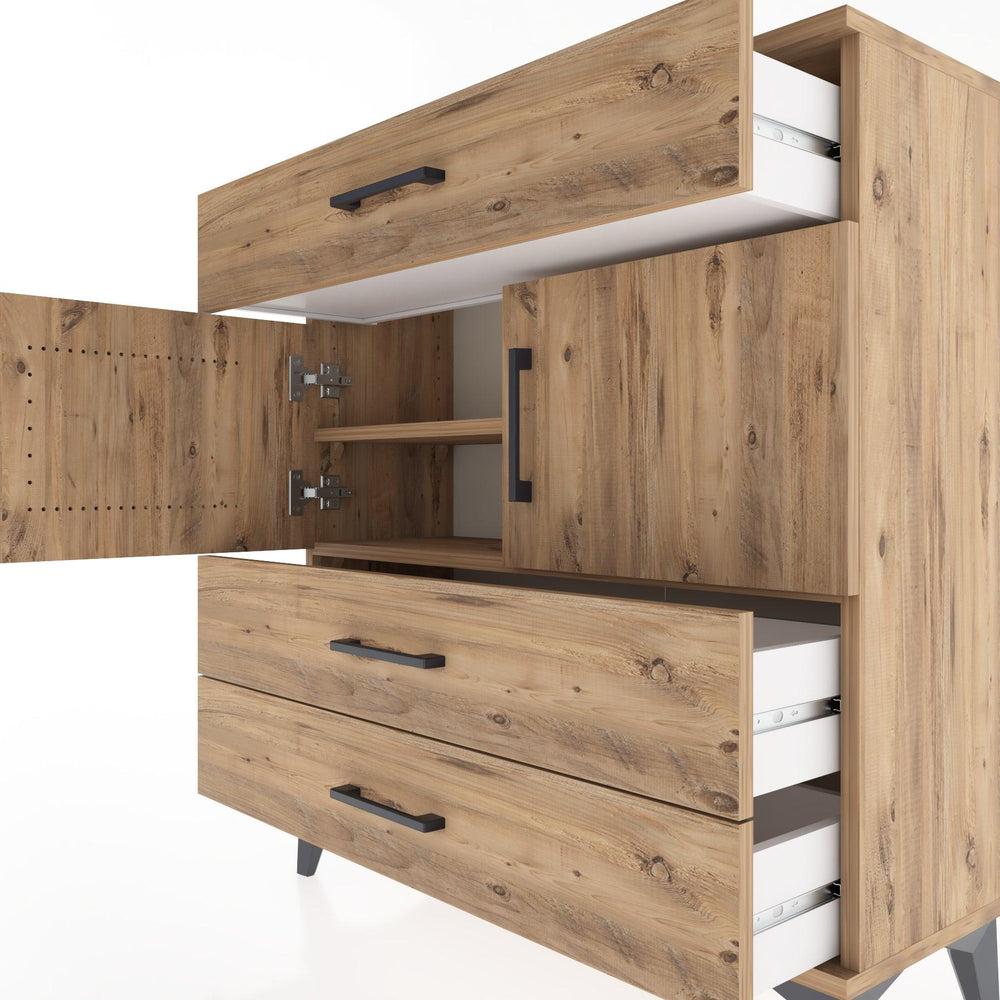 Woodntry Modüler Şifonyer Çam 88x30x84 cm Kapaklı ve Çekmeceli KC37-3