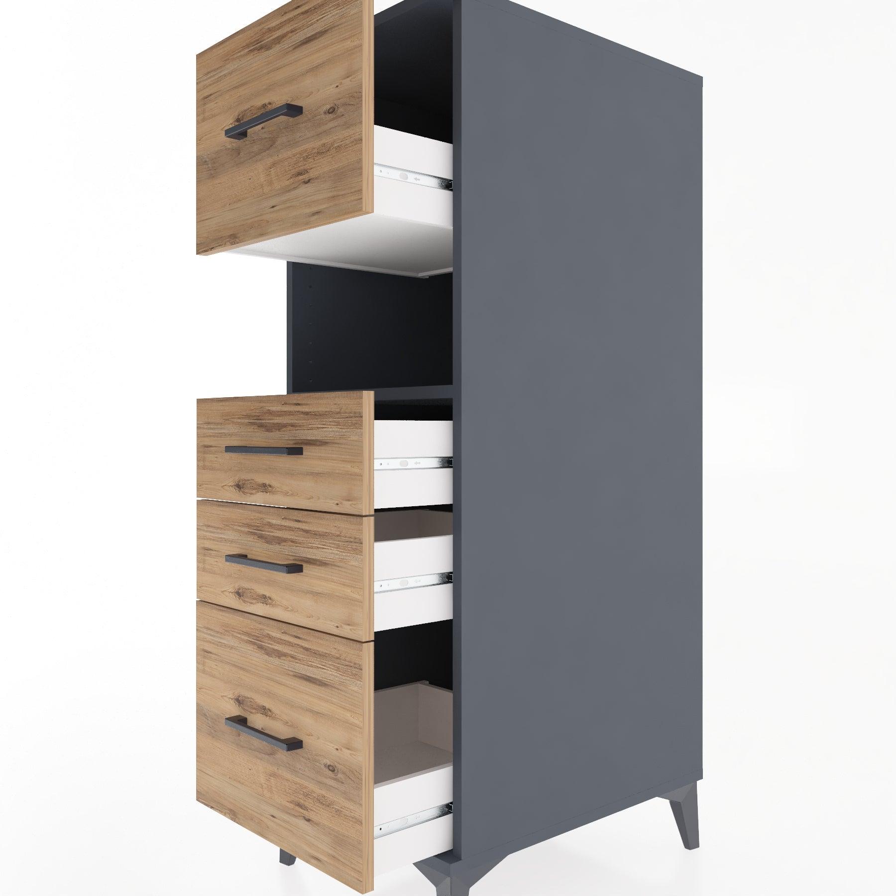 Woodntry Modular Cabinet Anthracite 44x30x122 cm with Drawers and Shelves CR38-2