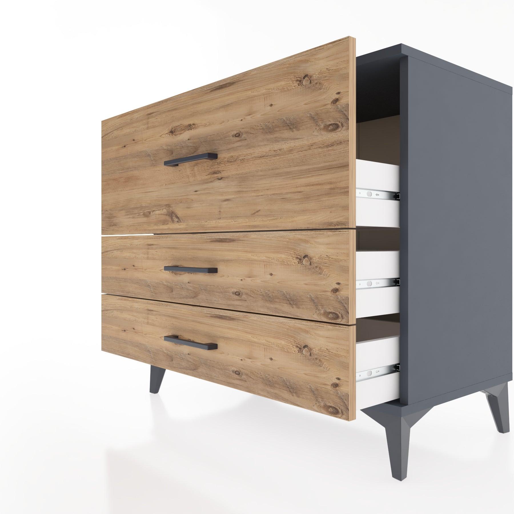 Woodntry Modüler Şifonyer Antrasit 88x44x68 cm Çekmeceli C38-2