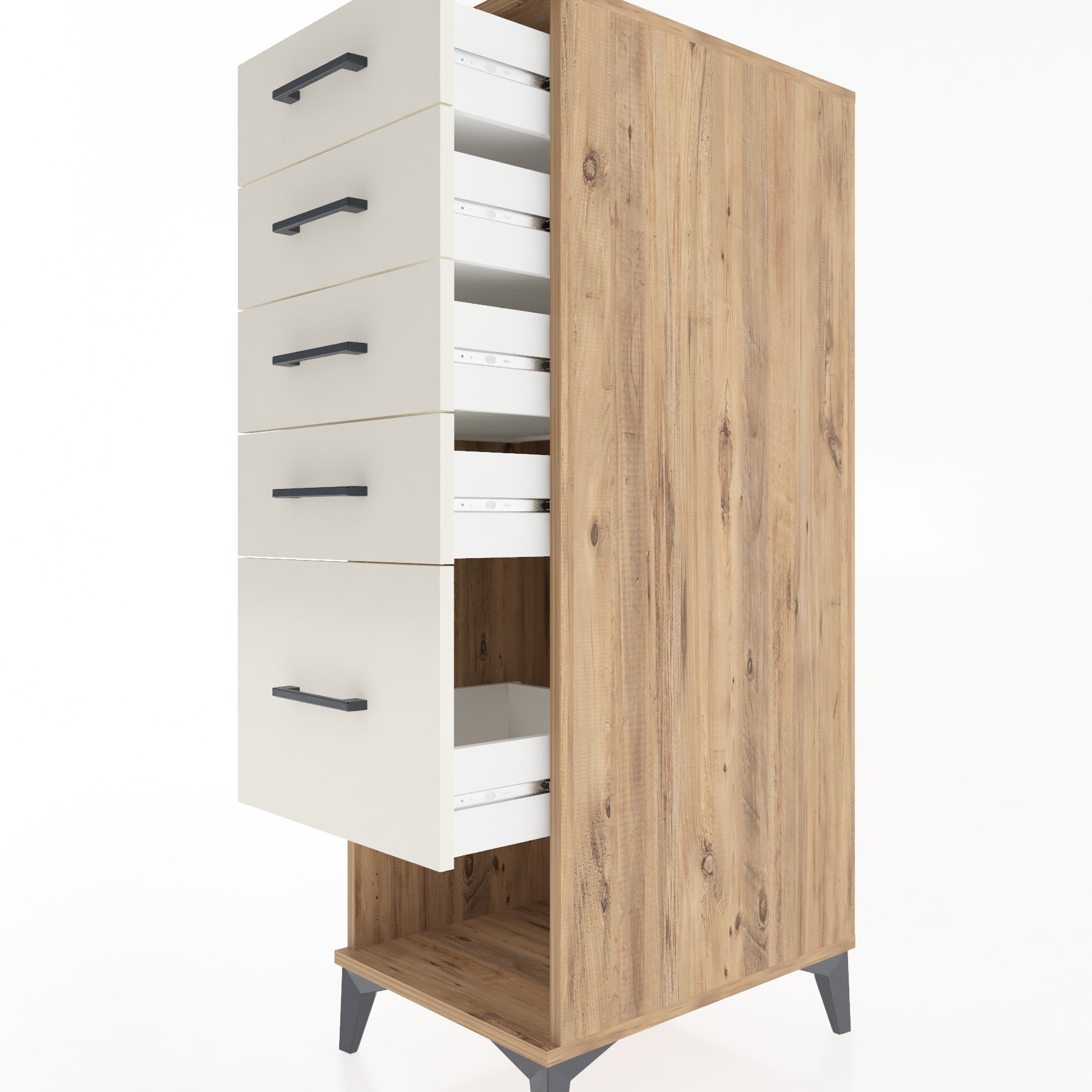 Woodntry Modüler Dolap Çam 44x59x122 cm Çekmeceli ve Raflı CR88-3