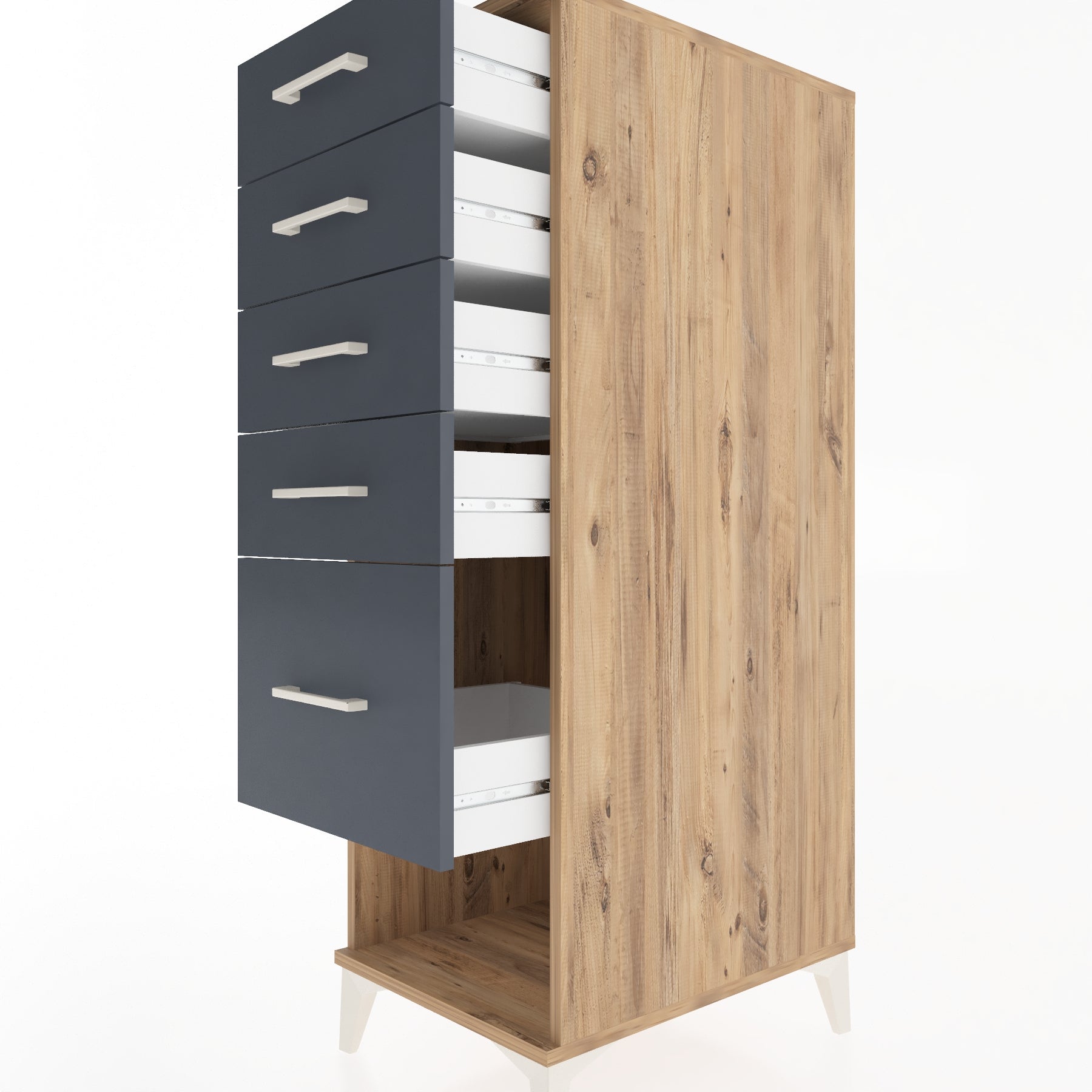 Woodntry Modüler Dolap Çam 44x59x122 cm Çekmeceli ve Raflı CR88-3