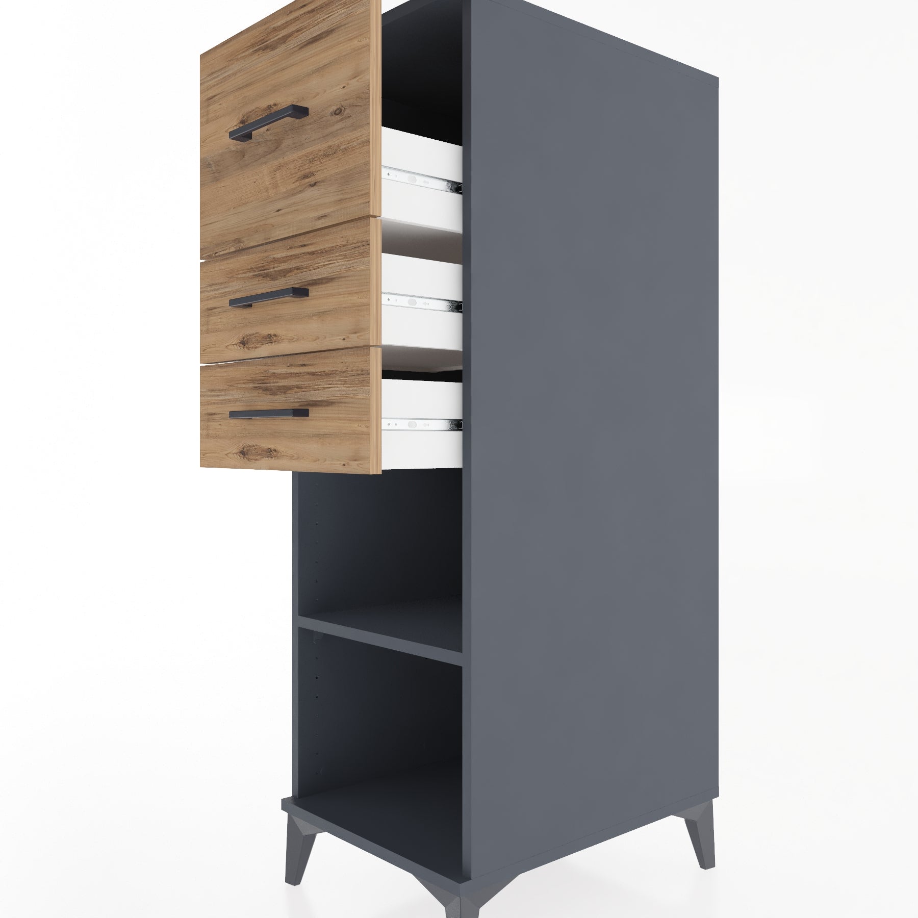 Woodntry Modüler Dolap Antrasit 44x59x122 cm Çekmeceli ve Raflı CR90-2