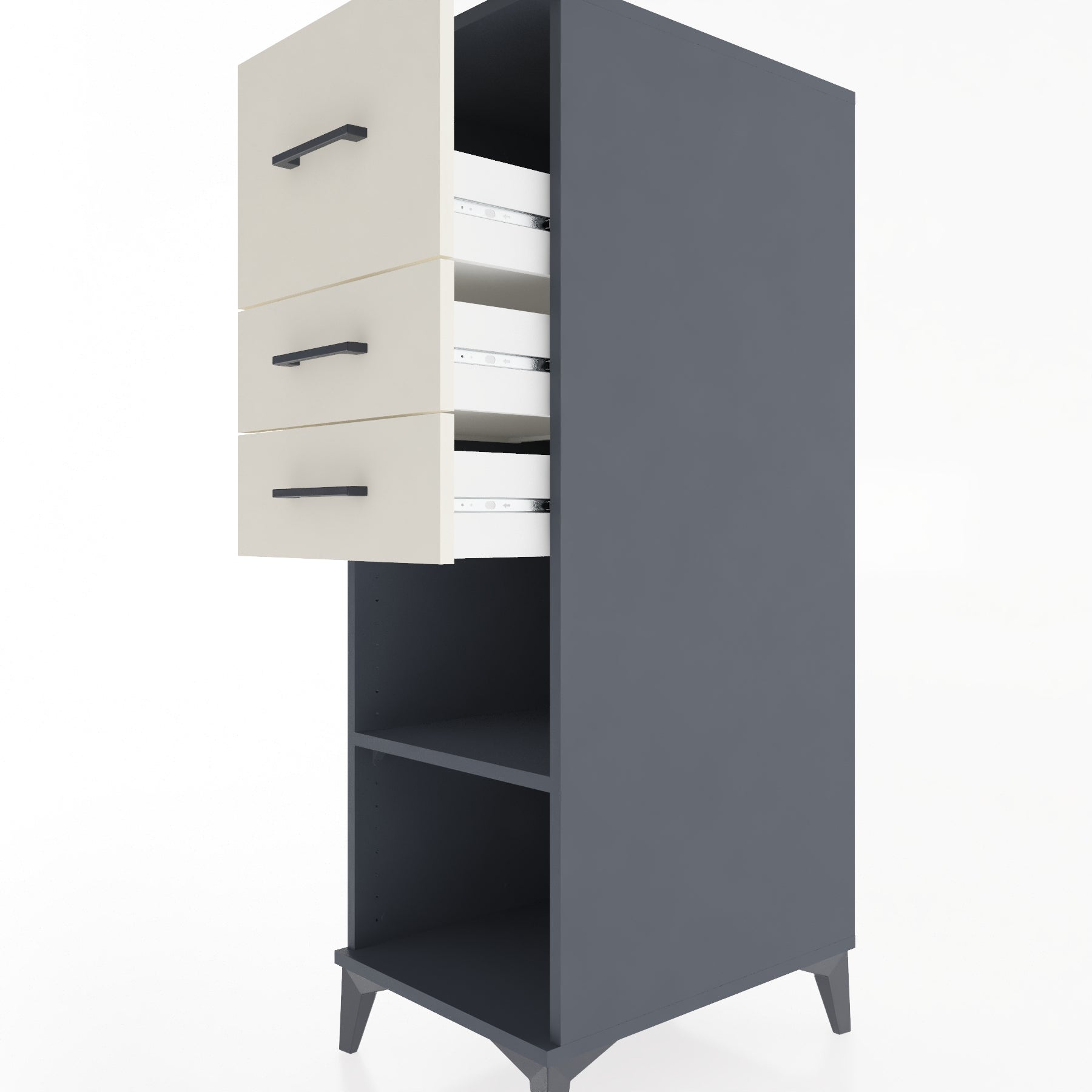 Woodntry Modüler Dolap Antrasit 44x59x122 cm Çekmeceli ve Raflı CR90-2