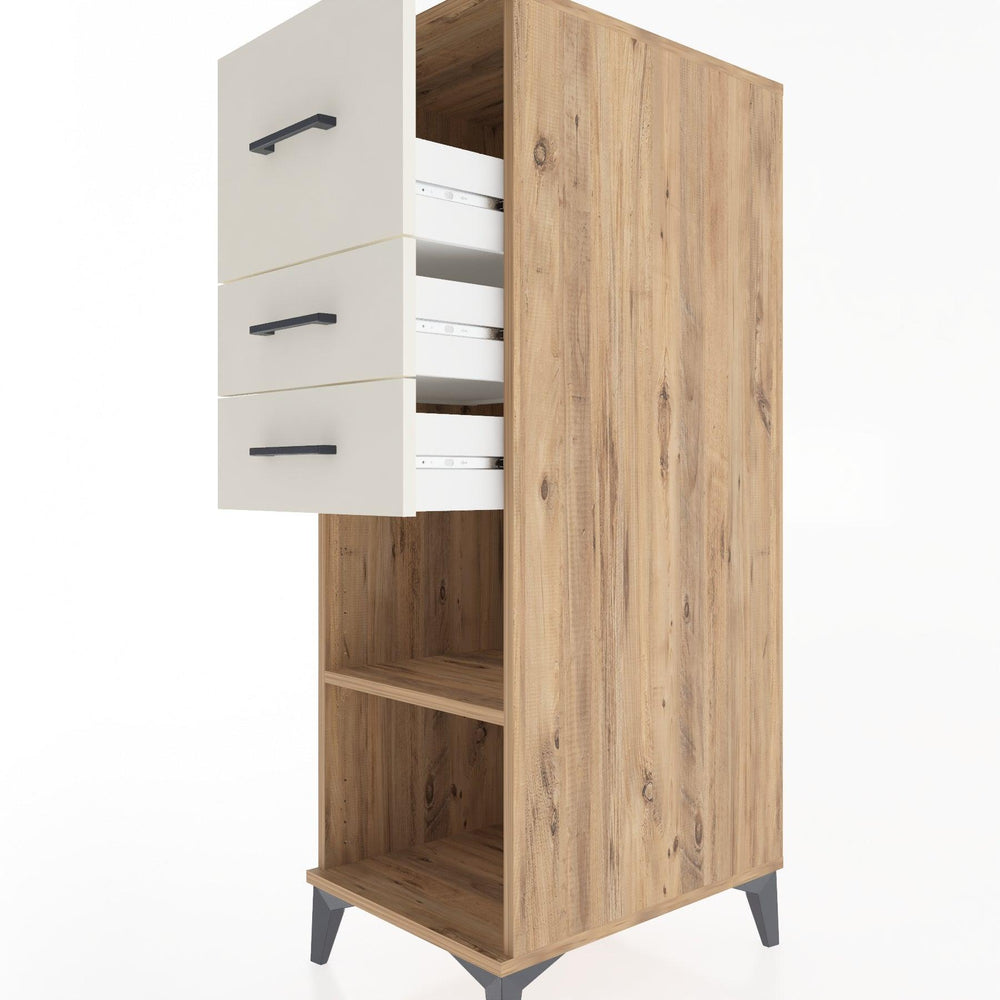 Woodntry Modüler Dolap Çam 44x30x122 cm Çekmeceli ve Raflı CR90-3