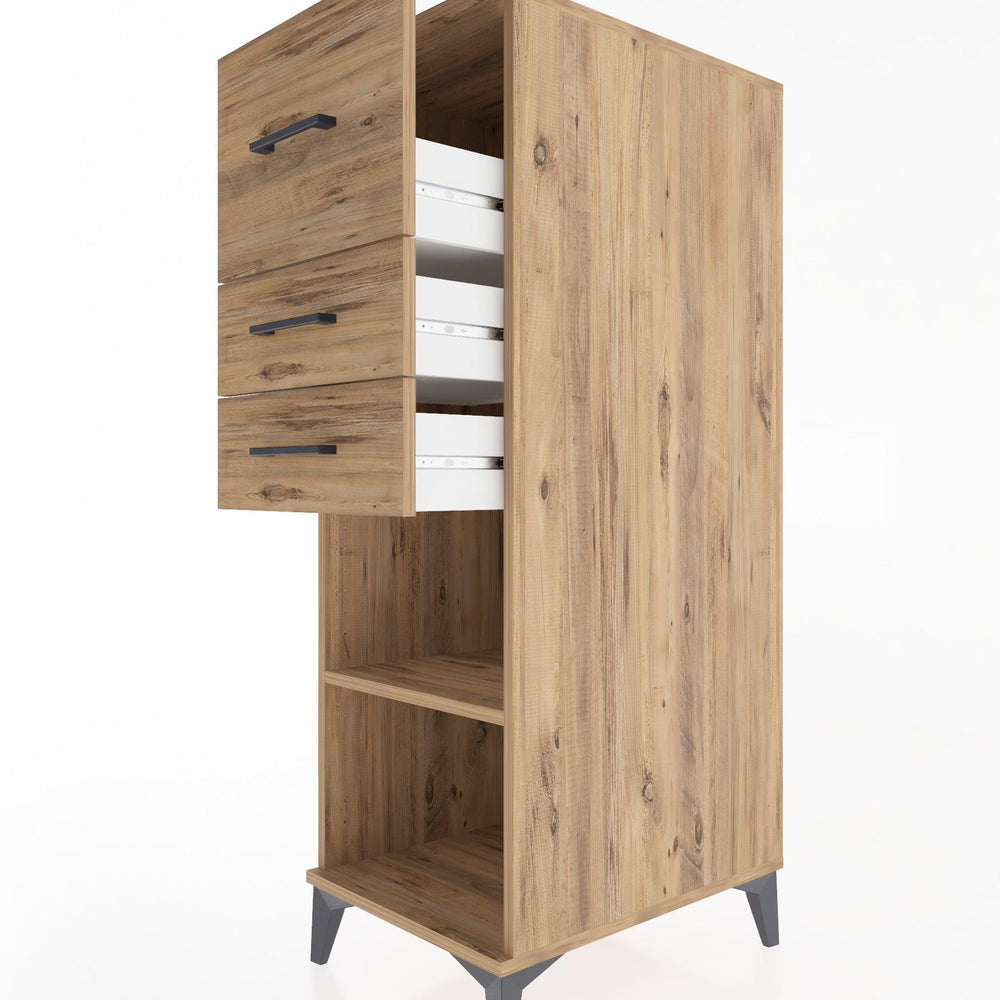 Woodntry Modüler Dolap Çam 44x30x122 cm Çekmeceli ve Raflı CR90-3