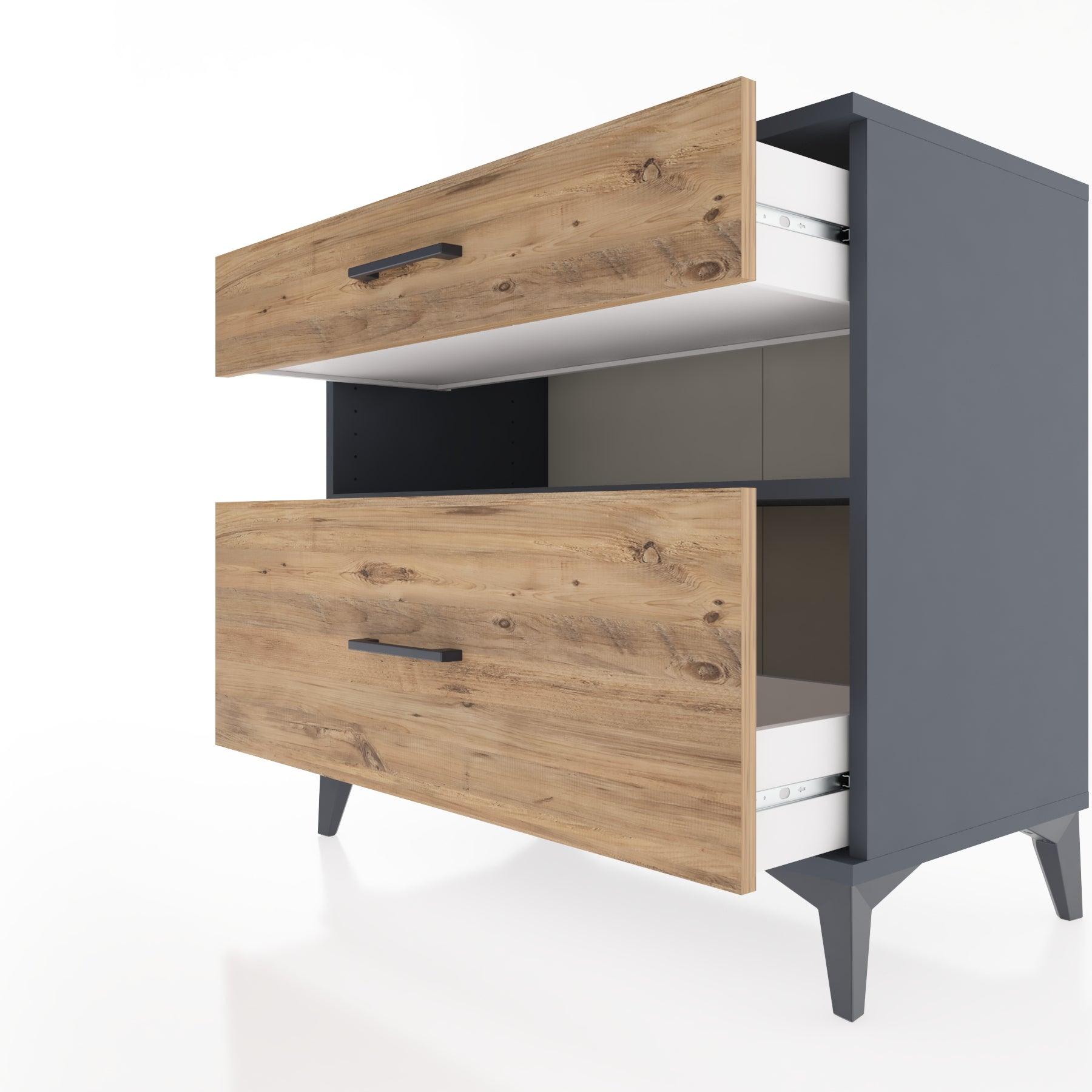 Woodntry Modüler Şifonyer Antrasit 88x44x68 cm Çekmeceli ve Raflı CR41-2