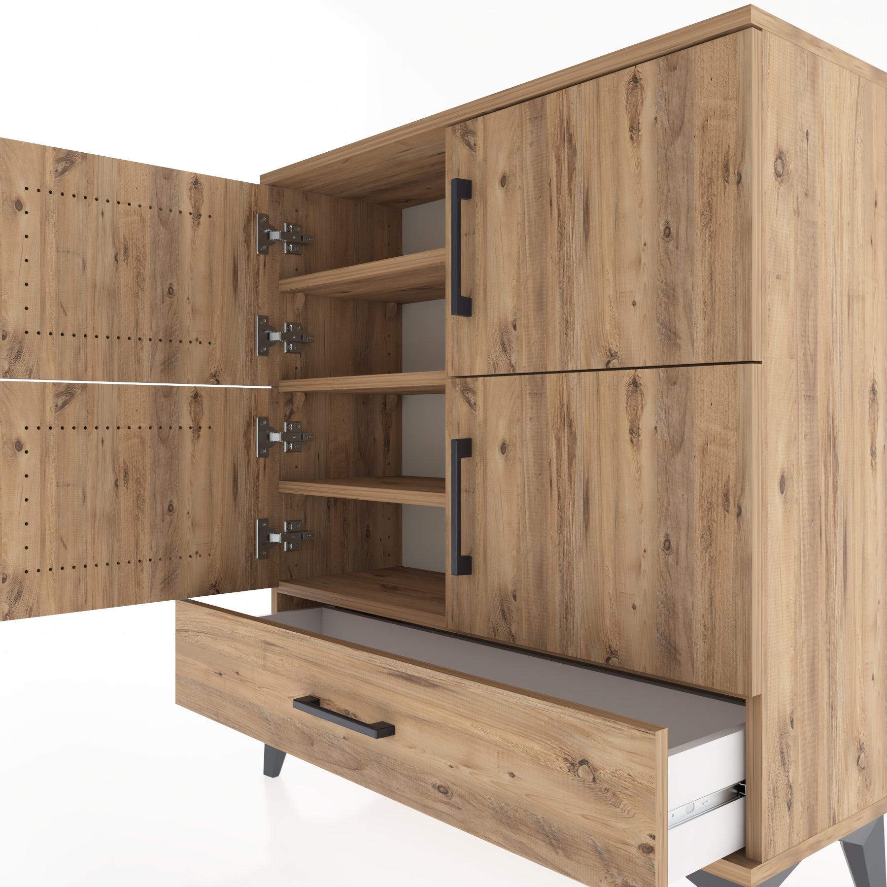 Woodntry Modüler Şifonyer Çam 88x30x84 cm Kapaklı ve Çekmeceli KC41-3