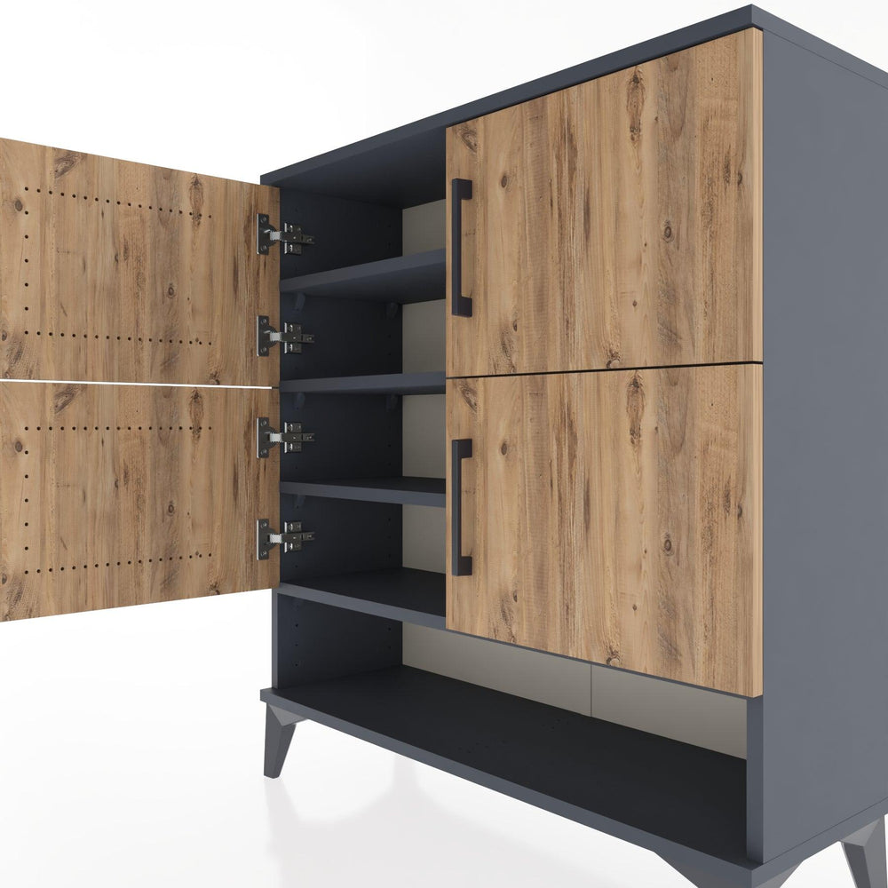 Woodntry Modüler Şifonyer Antrasit 88x30x84 cm Kapaklı ve Raflı KR42-2