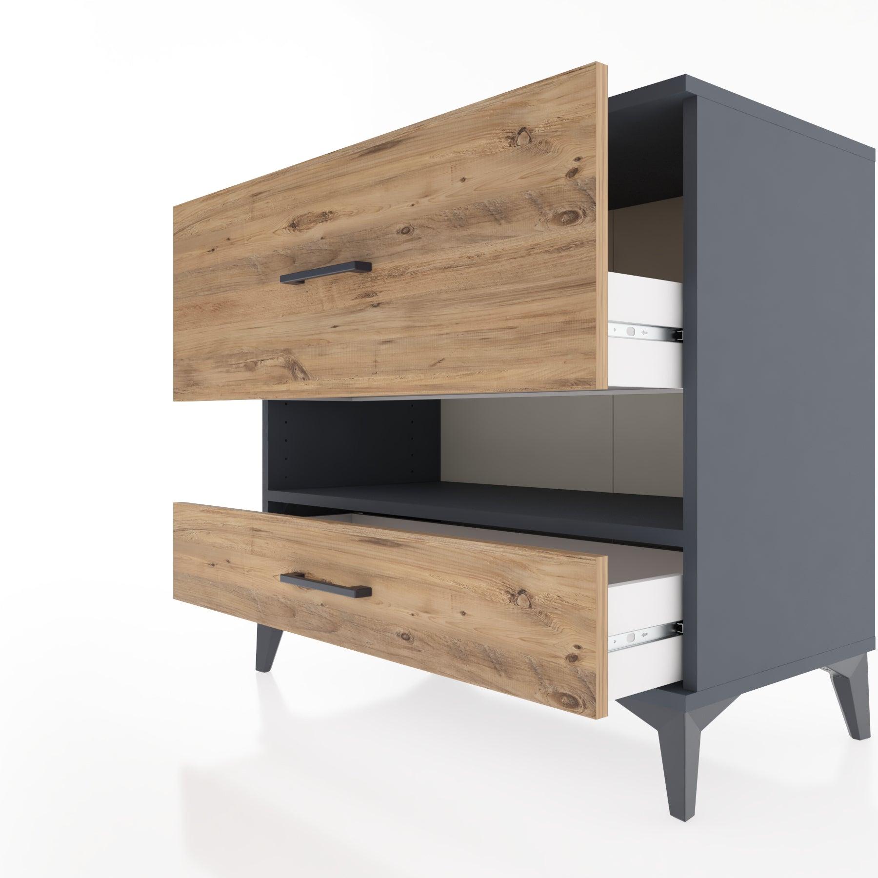 Woodntry Modüler Şifonyer Antrasit 88x44x68 cm Çekmeceli ve Raflı CR42-2