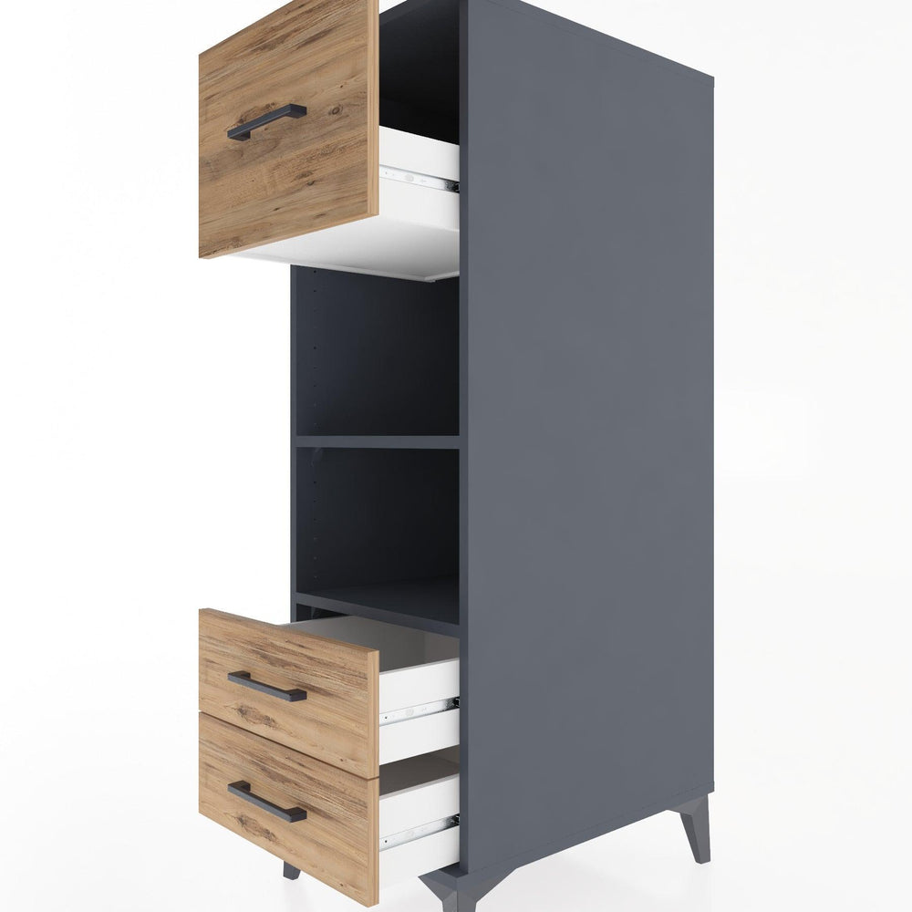 Woodntry Modular Cabinet Anthracite 44x30x122 cm with Drawers and Shelves CR92-2