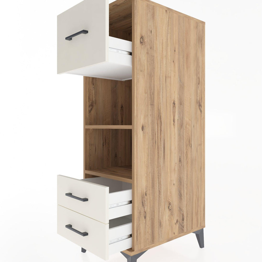 Woodntry Modüler Dolap Çam 44x30x122 cm Çekmeceli ve Raflı CR92-3