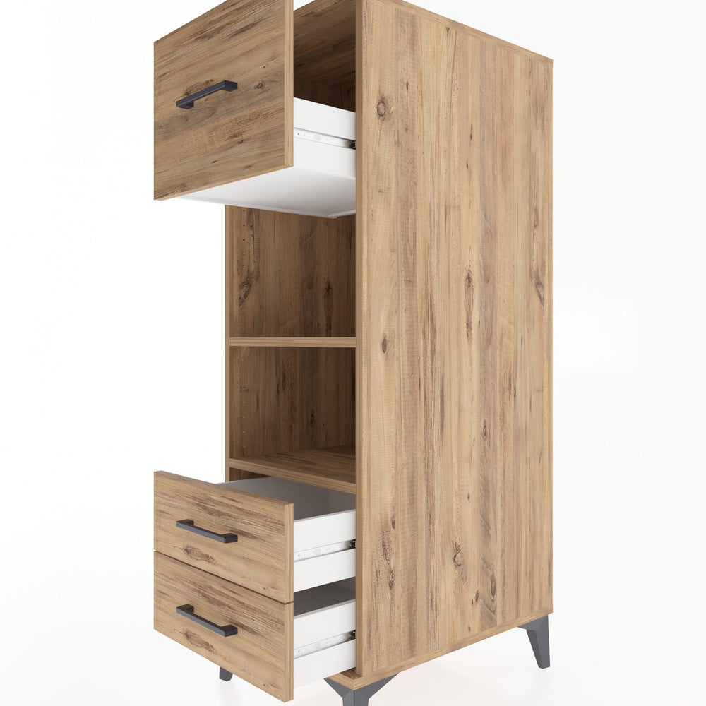 Woodntry Modüler Dolap Çam 44x30x122 cm Çekmeceli ve Raflı CR92-3