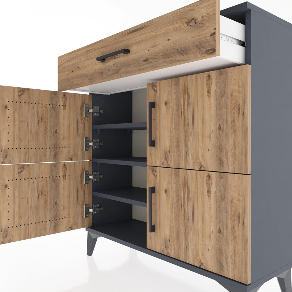 Woodntry Modüler Şifonyer Antrasit 88x30x84 cm Kapaklı ve Çekmeceli KC43-2