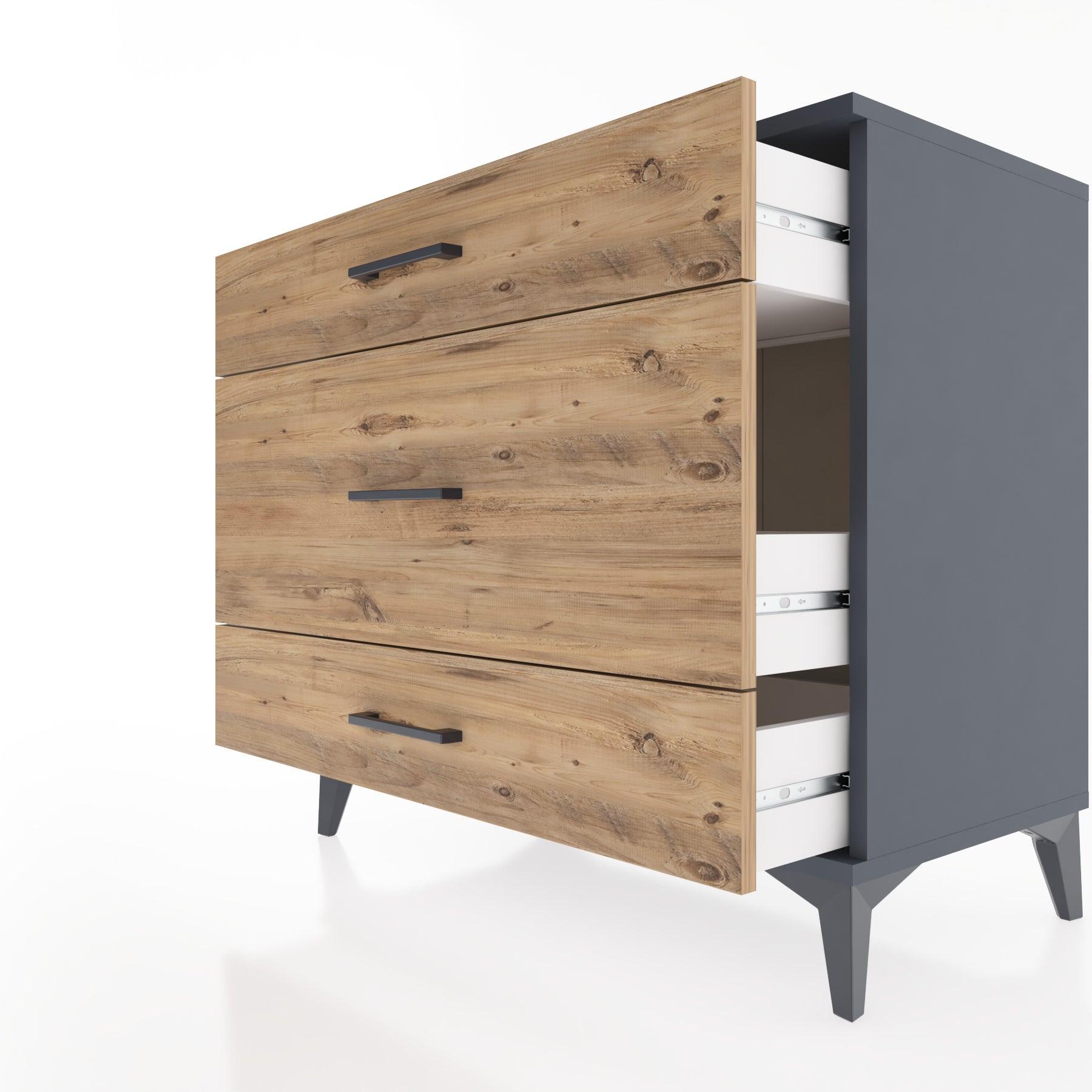 Woodntry Modüler Şifonyer Antrasit 88x44x68 cm Çekmeceli C43-2