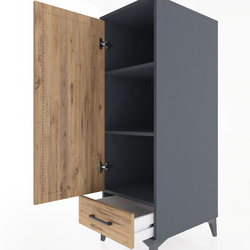 Woodntry Modüler Dolap Antrasit 44x59x122 cm Kapaklı ve Çekmeceli KC43-2