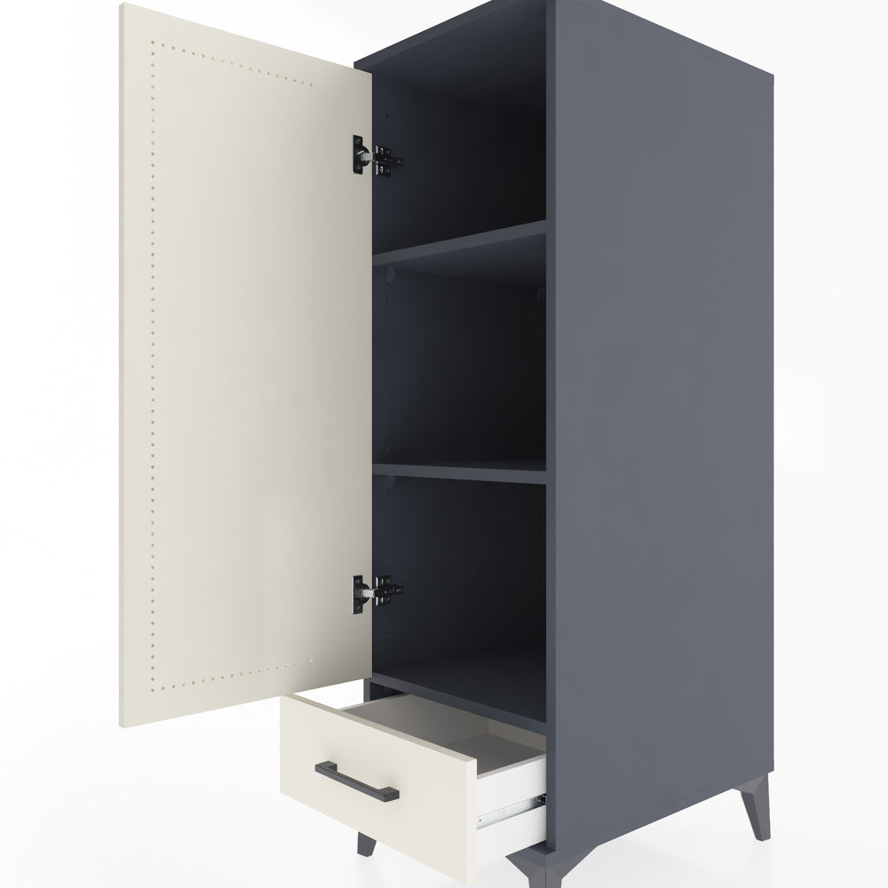 Woodntry Modüler Dolap Antrasit 44x59x122 cm Kapaklı ve Çekmeceli KC43-2