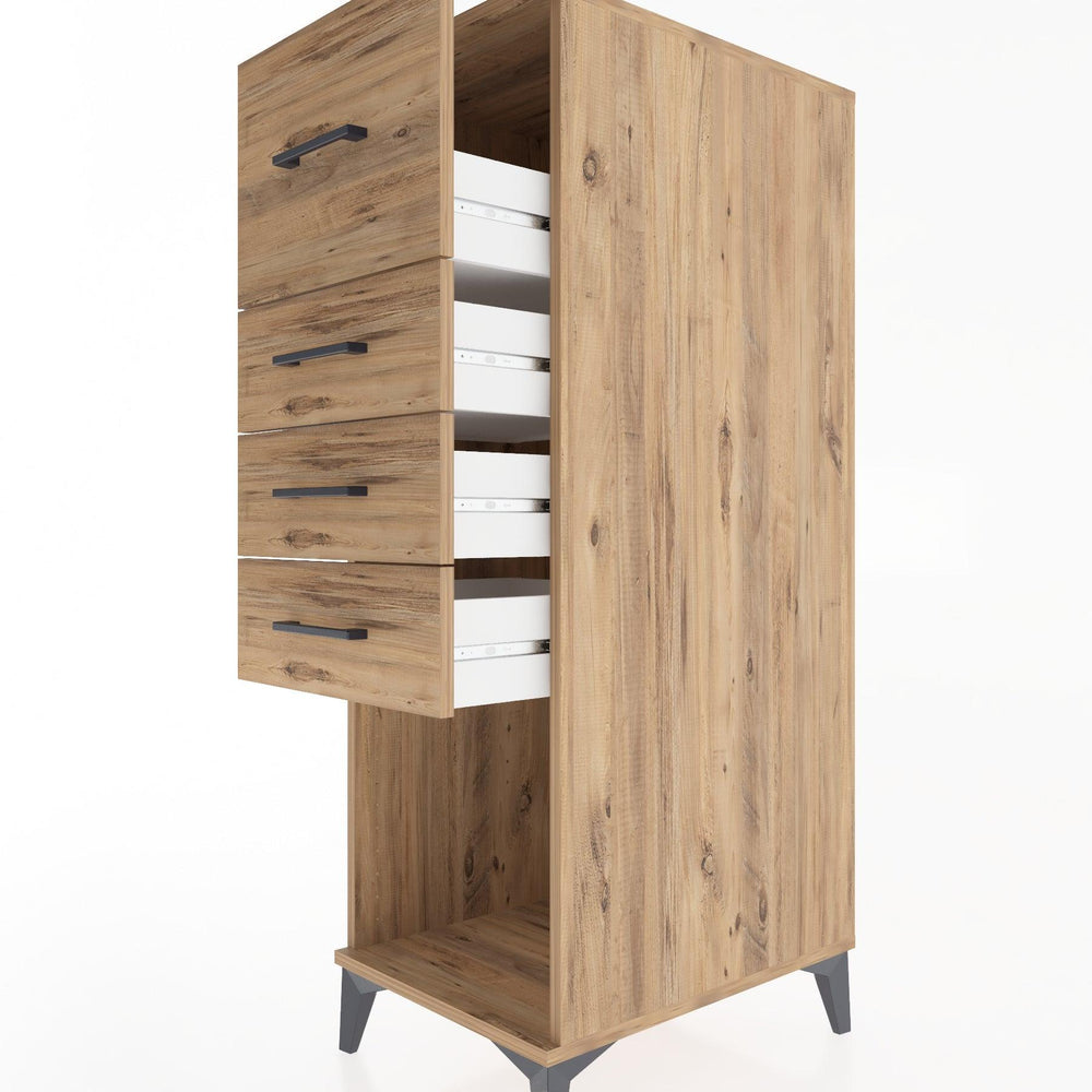 Woodntry Modüler Dolap Çam 44x30x122 cm Çekmeceli ve Raflı CR93-3