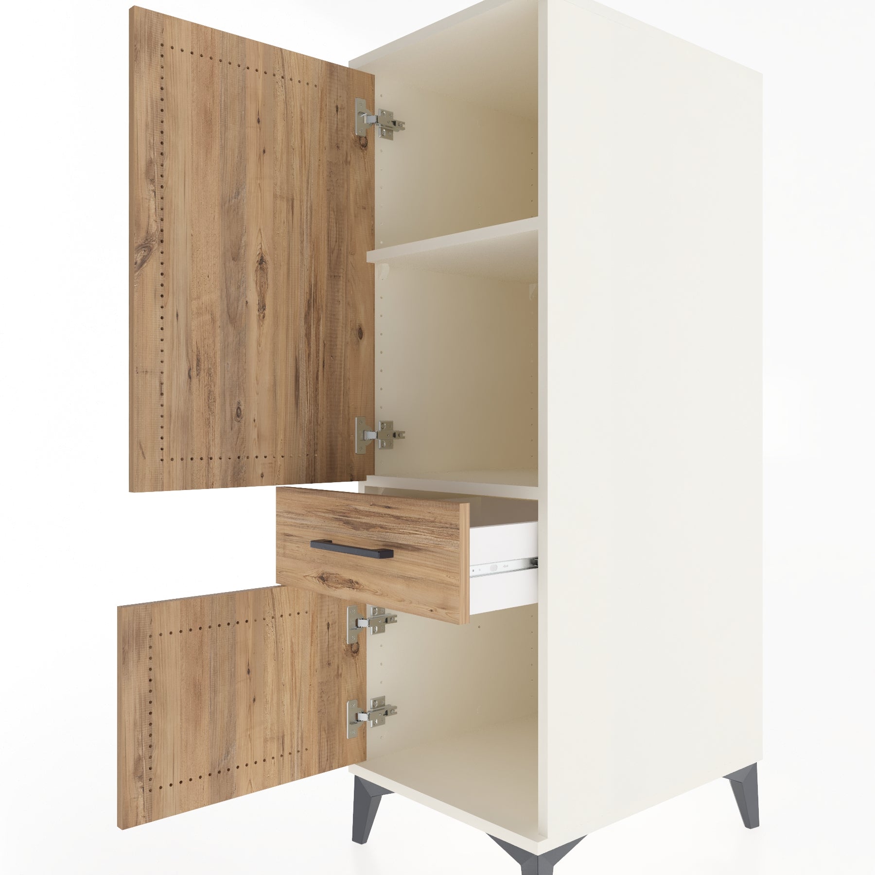 Woodntry Modular Cabinet Moonstone 44x59x122 cm with Doors and Drawers KC44-1