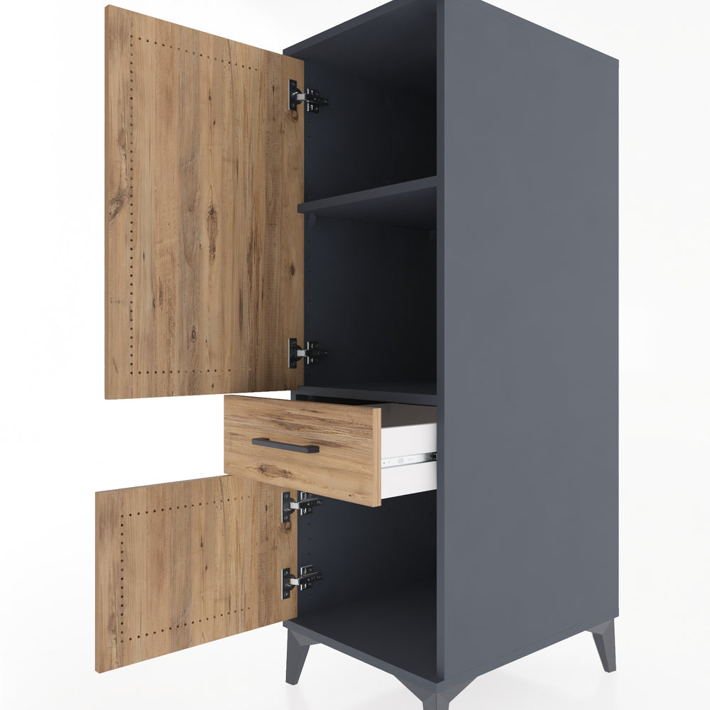 Woodntry Modüler Dolap Antrasit 44x59x122 cm Kapaklı ve Çekmeceli KC44-2