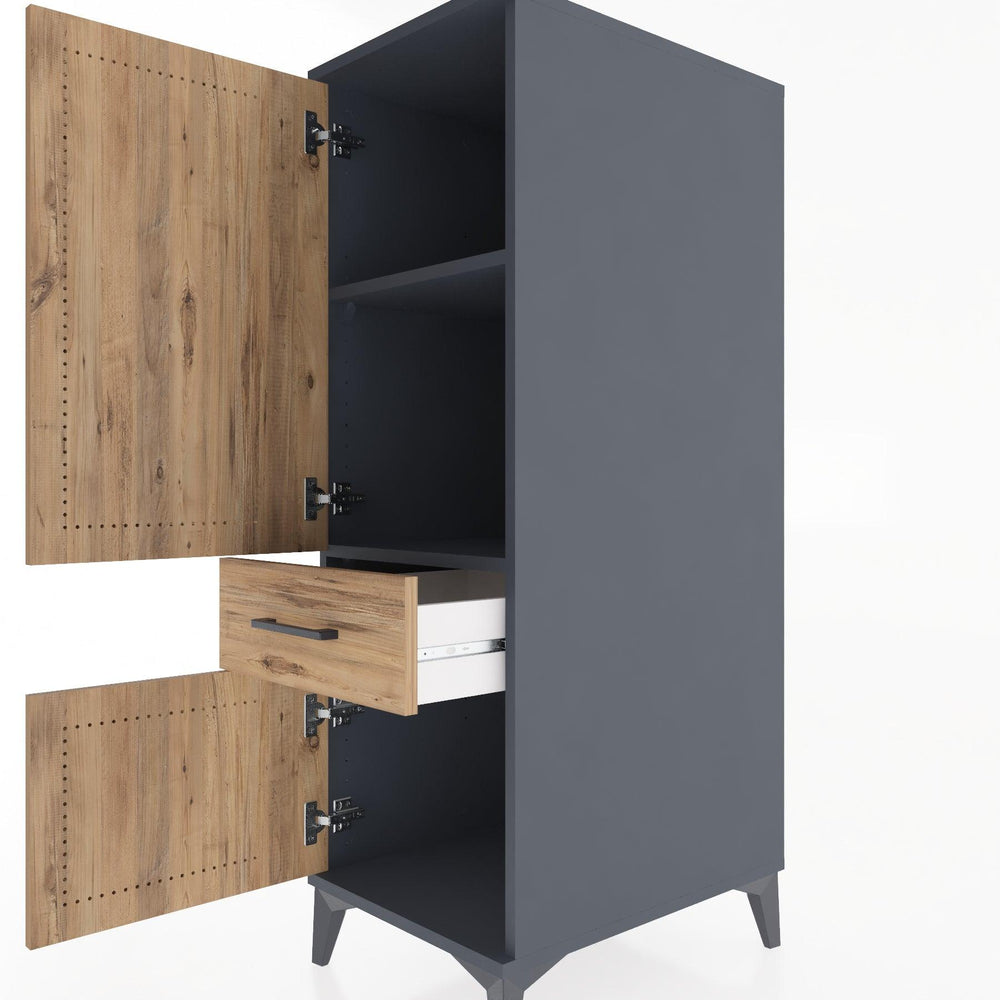 Woodntry Modüler Dolap Antrasit 44x30x122 cm Kapaklı ve Çekmeceli KC133-2