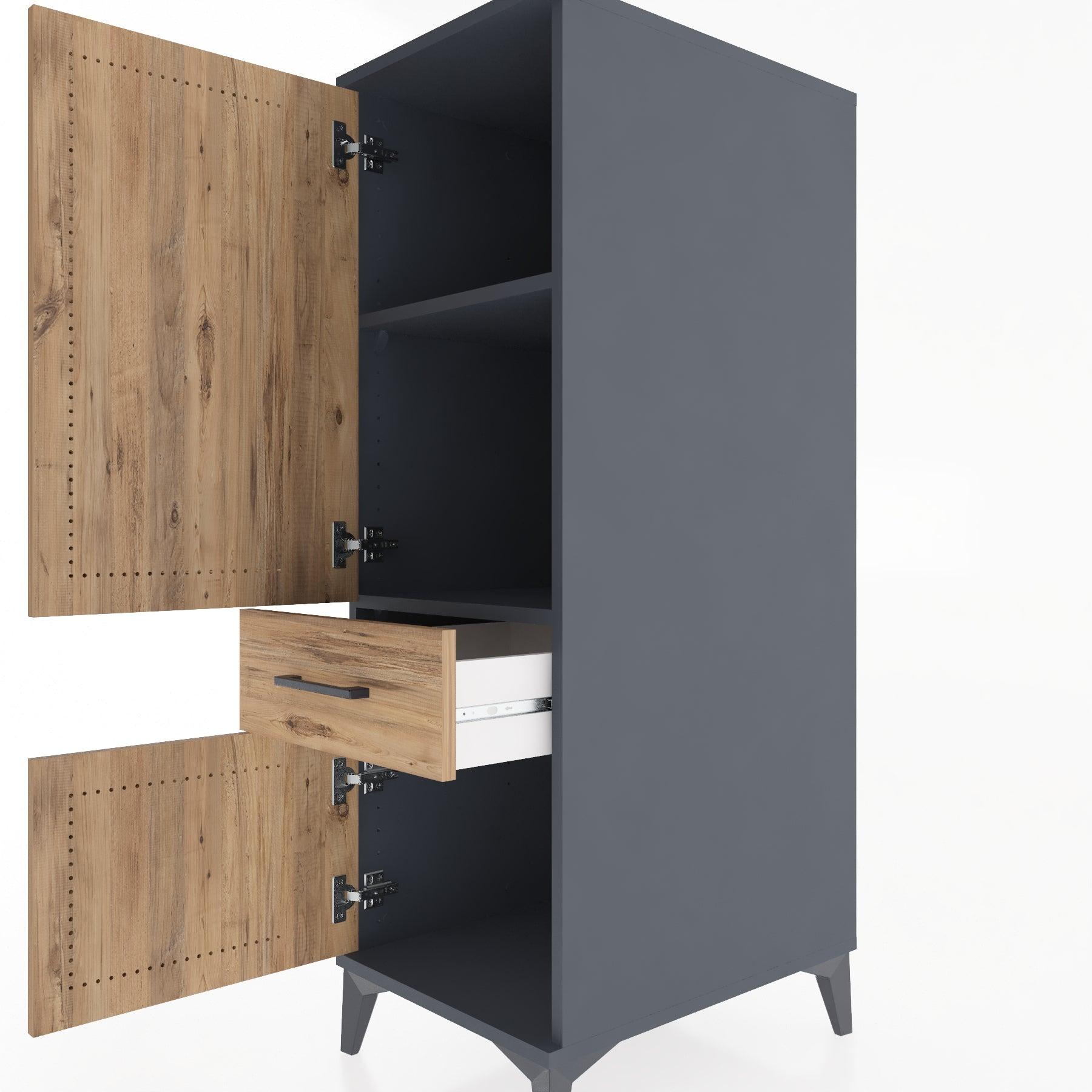 Woodntry Modular Cabinet Anthracite 44x59x122 cm with Doors and Drawers KC133-2
