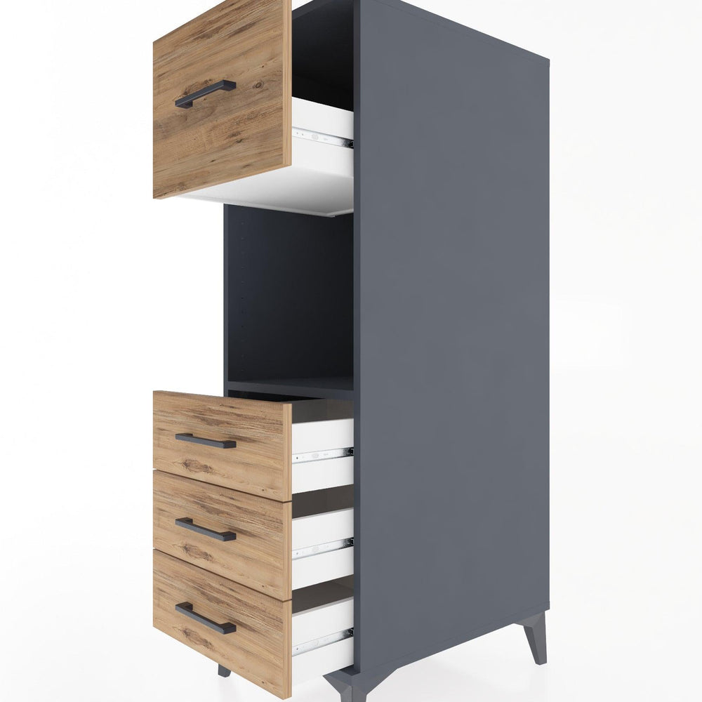 Woodntry Modular Cabinet Anthracite 44x30x122 cm with Drawers and Shelves CR94-2