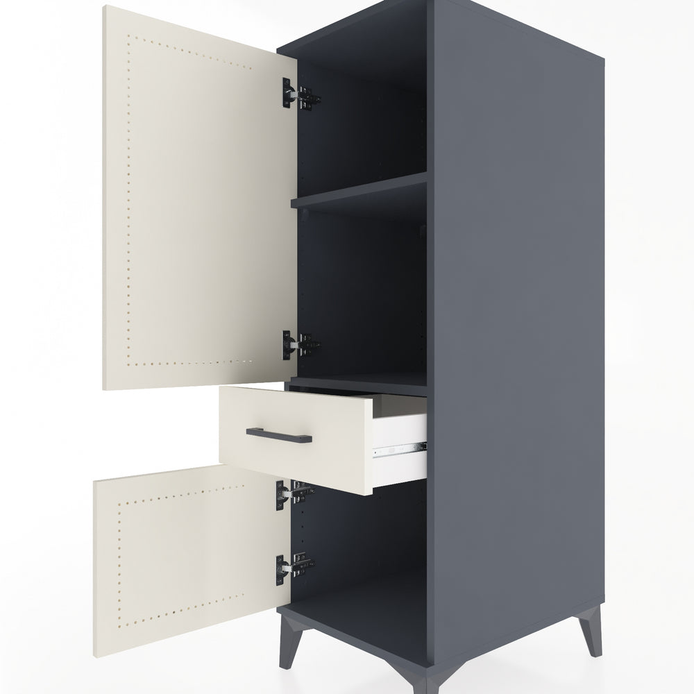 Woodntry Modüler Dolap Antrasit 44x59x122 cm Kapaklı ve Çekmeceli KC44-2