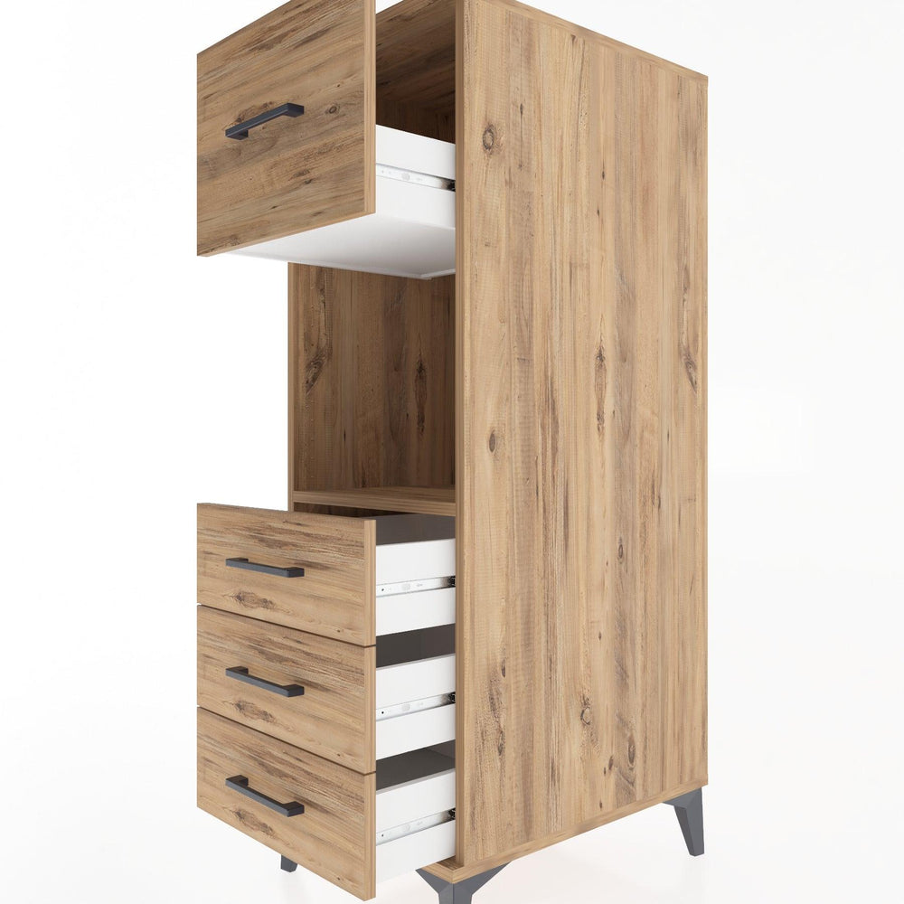 Woodntry Modüler Dolap Çam 44x30x122 cm Çekmeceli ve Raflı CR94-3