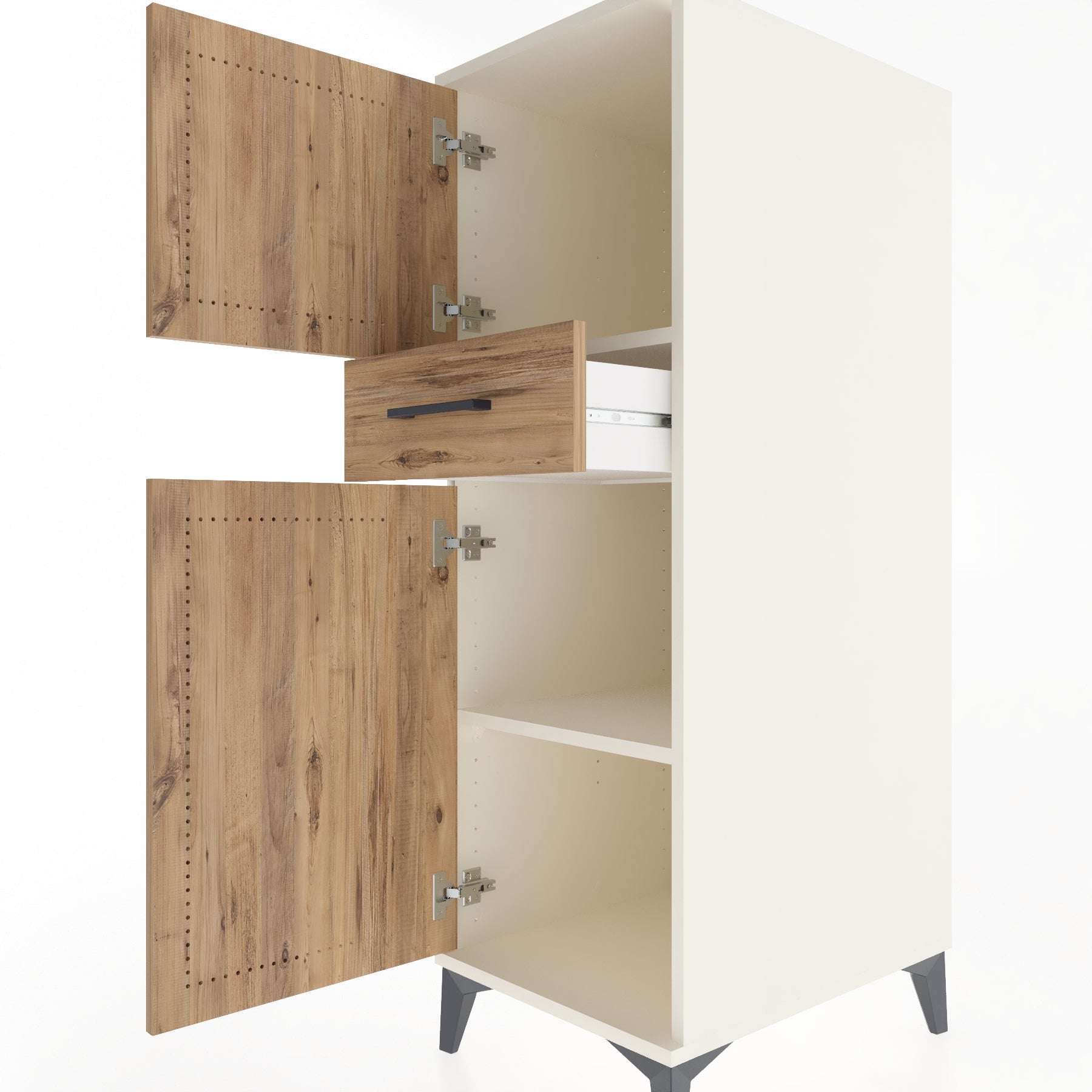Woodntry Modular Cabinet Moonstone 44x59x122 cm with Doors and Drawers KC45-1