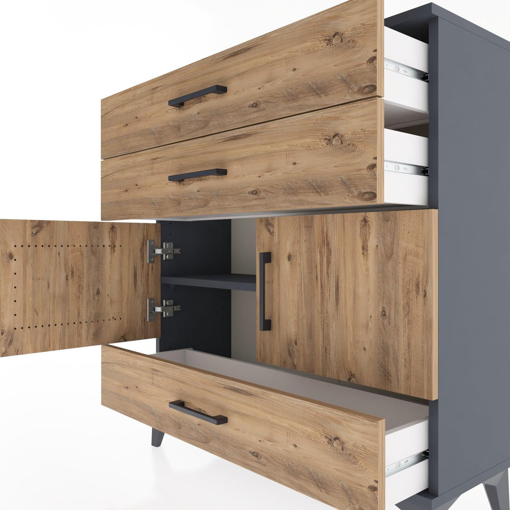 Woodntry Modular Dresser Anthracite 88x30x84 cm with Cover and Drawer KC45-2