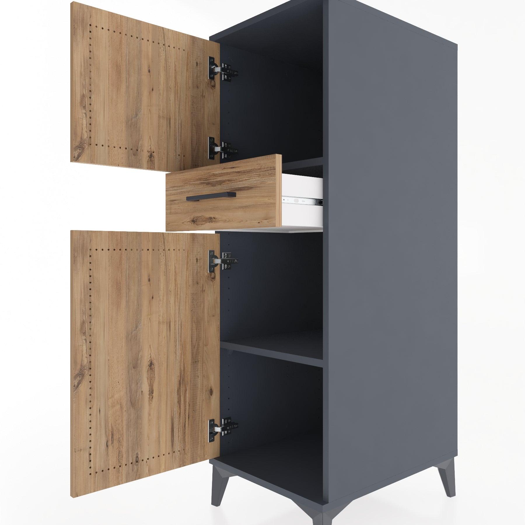 Woodntry Modular Cabinet Anthracite 44x30x122 cm with Doors and Drawers KC45-2