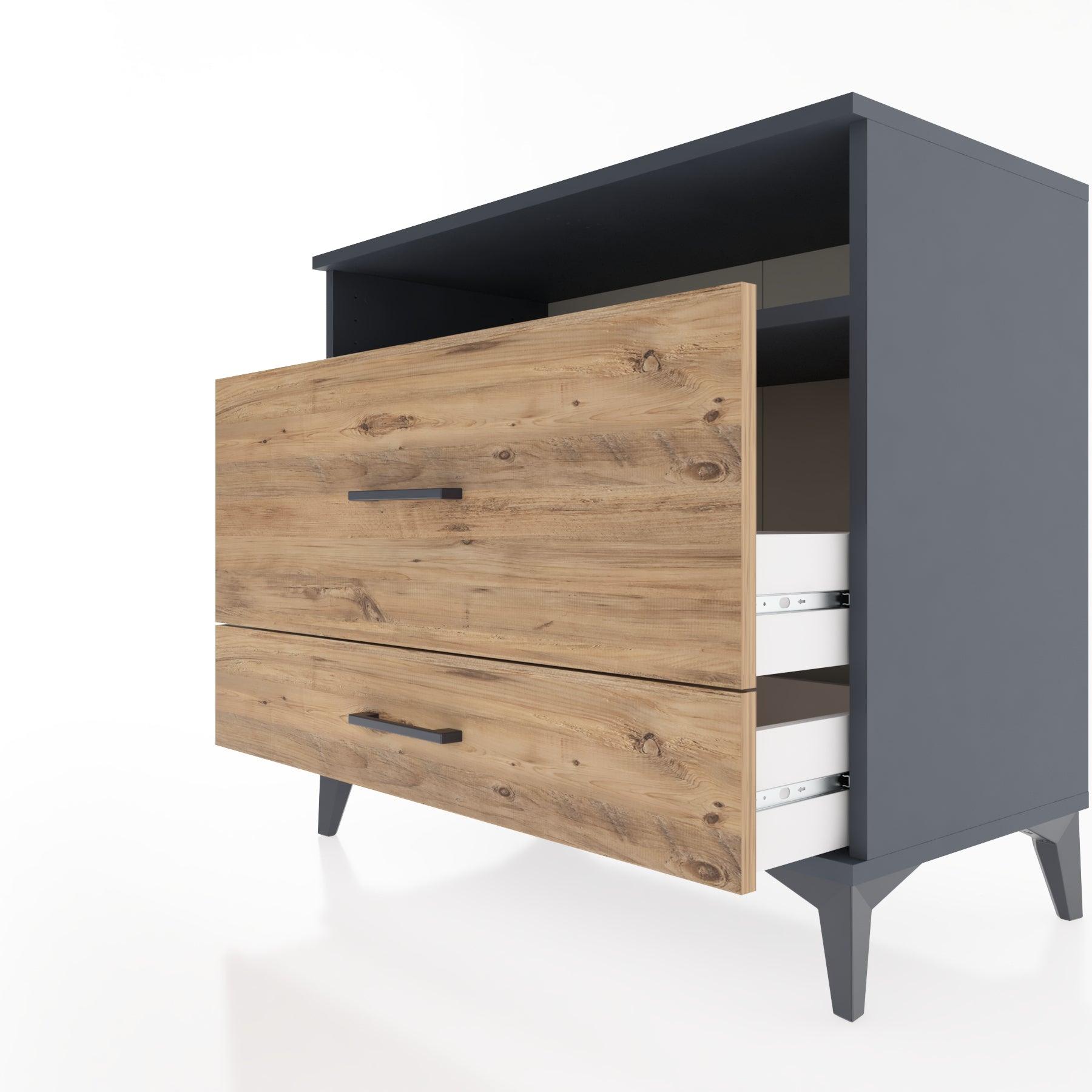 Woodntry Modüler Şifonyer Antrasit 88x44x68 cm Çekmeceli ve Raflı CR45-2
