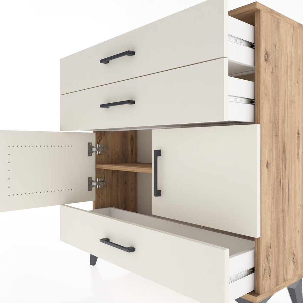 Woodntry Modüler Şifonyer Çam 88x30x84 cm Kapaklı ve Çekmeceli KC45-3