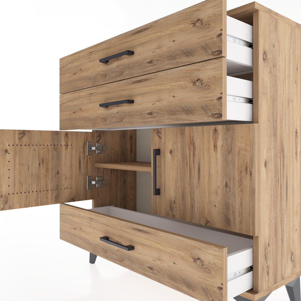 Woodntry Modüler Şifonyer Çam 88x30x84 cm Kapaklı ve Çekmeceli KC45-3