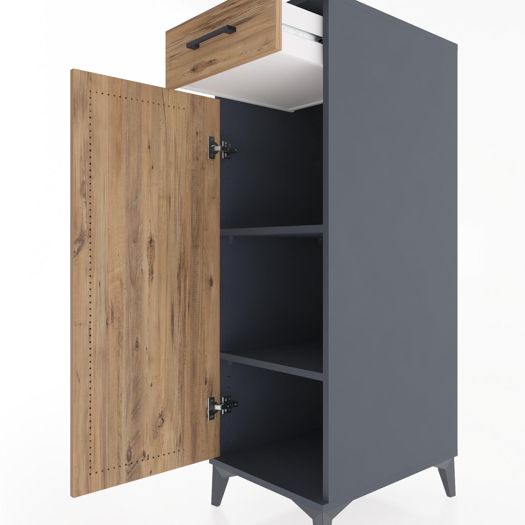Woodntry Modular Cabinet Anthracite 44x30x122 cm with Doors and Drawers KC46-2