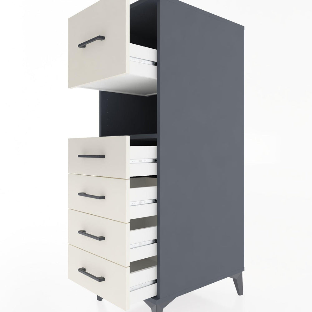 Woodntry Modüler Dolap Antrasit 44x30x122 cm Çekmeceli ve Raflı CR96-2