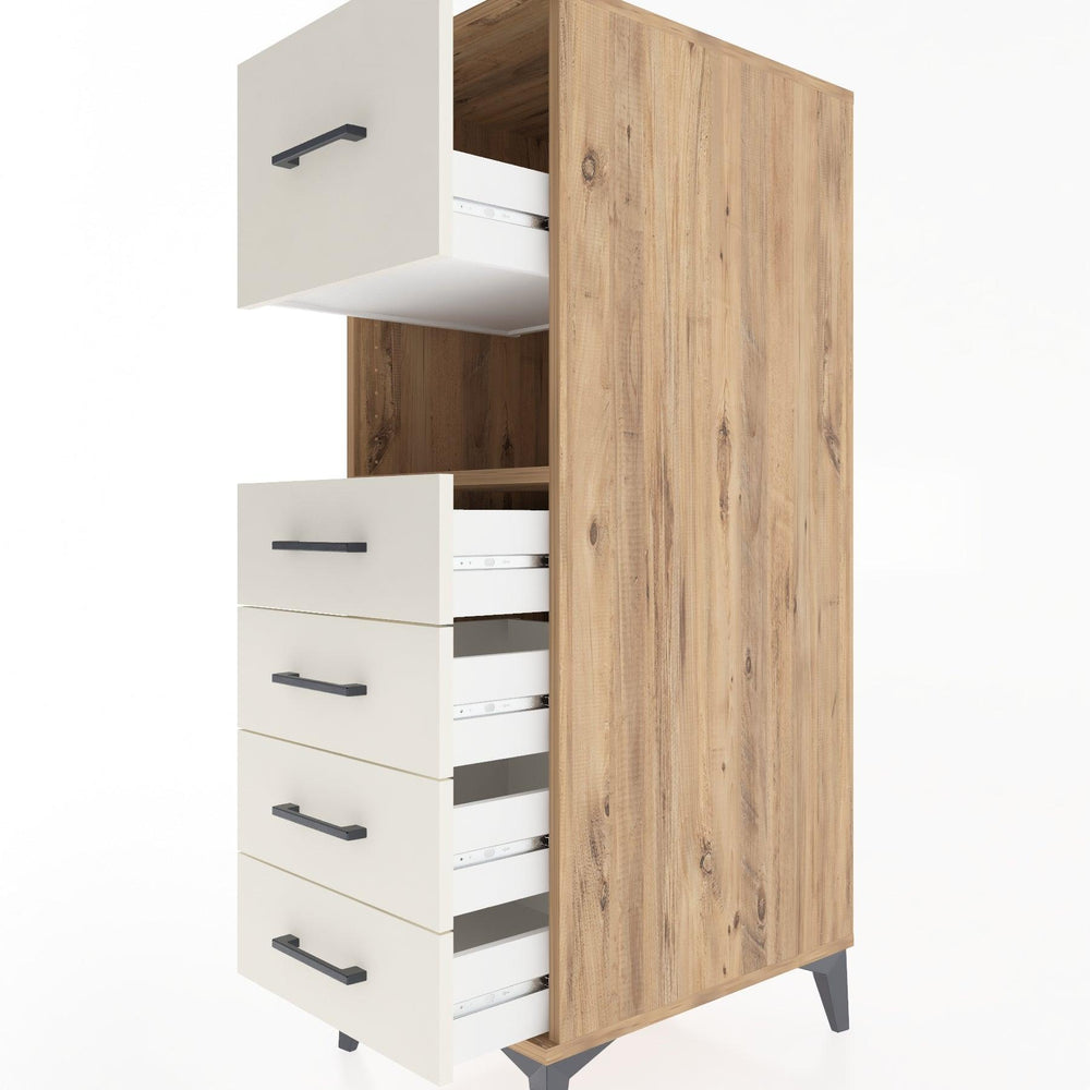 Woodntry Modüler Dolap Çam 44x30x122 cm Çekmeceli ve Raflı CR96-3