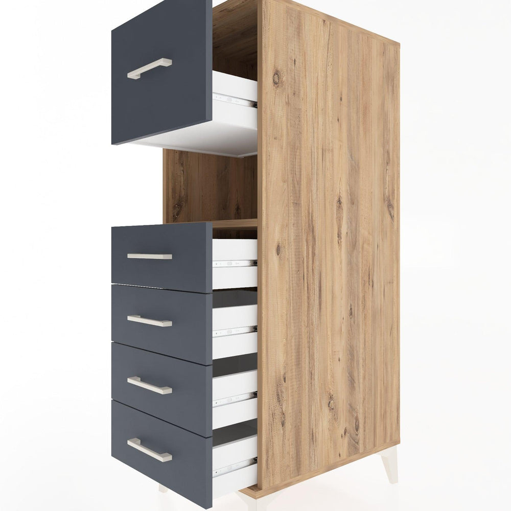 Woodntry Modüler Dolap Çam 44x30x122 cm Çekmeceli ve Raflı CR96-3