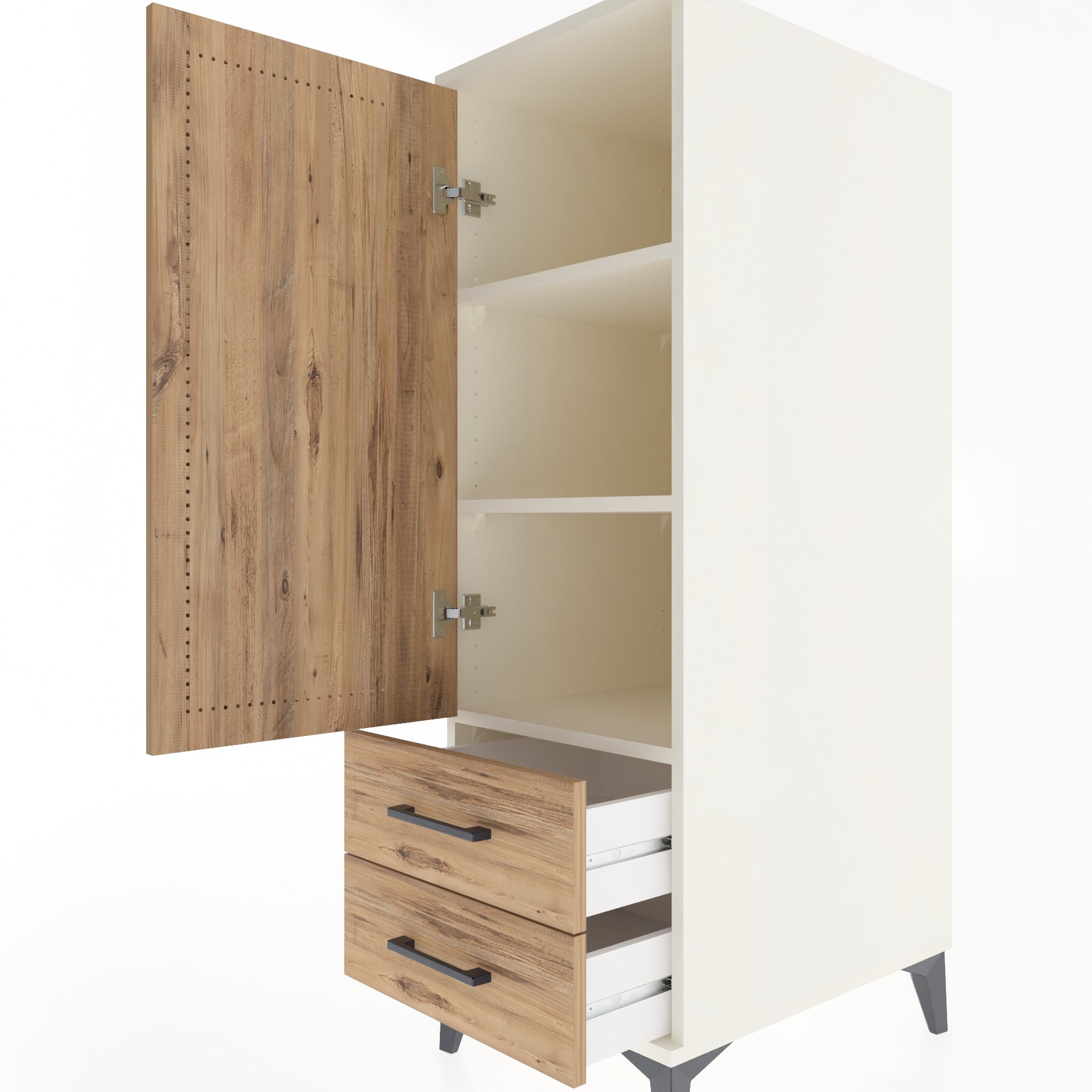 Woodntry Modular Cabinet Moonstone 44x59x122 cm with Doors and Drawers KC47-1