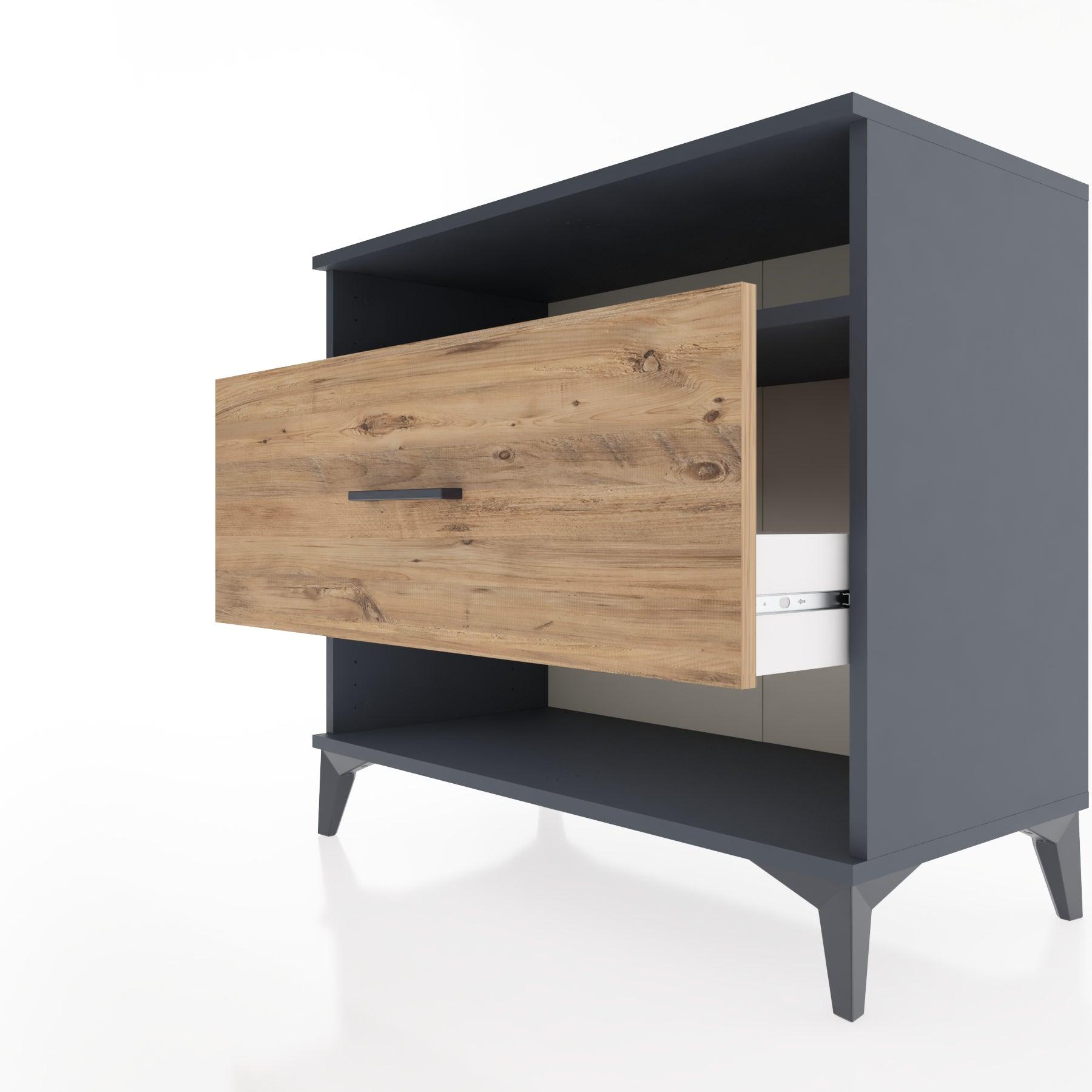 Woodntry Modüler Şifonyer Antrasit 88x44x68 cm Çekmeceli ve Raflı CR47-2