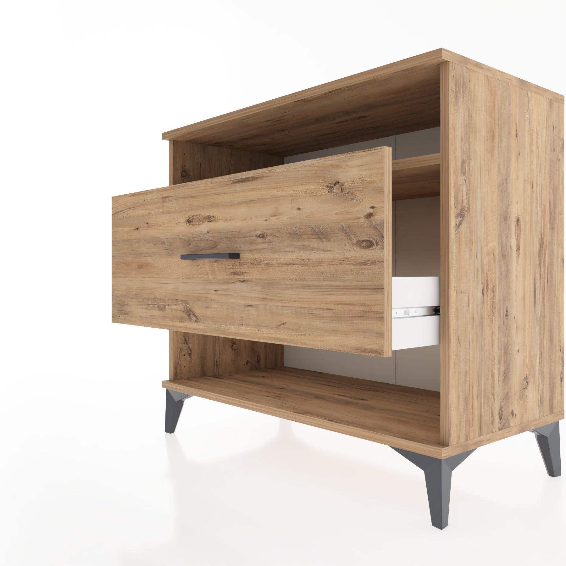 Woodntry Modüler Şifonyer Çam 88x44x68 cm Çekmeceli ve Raflı CR47-3