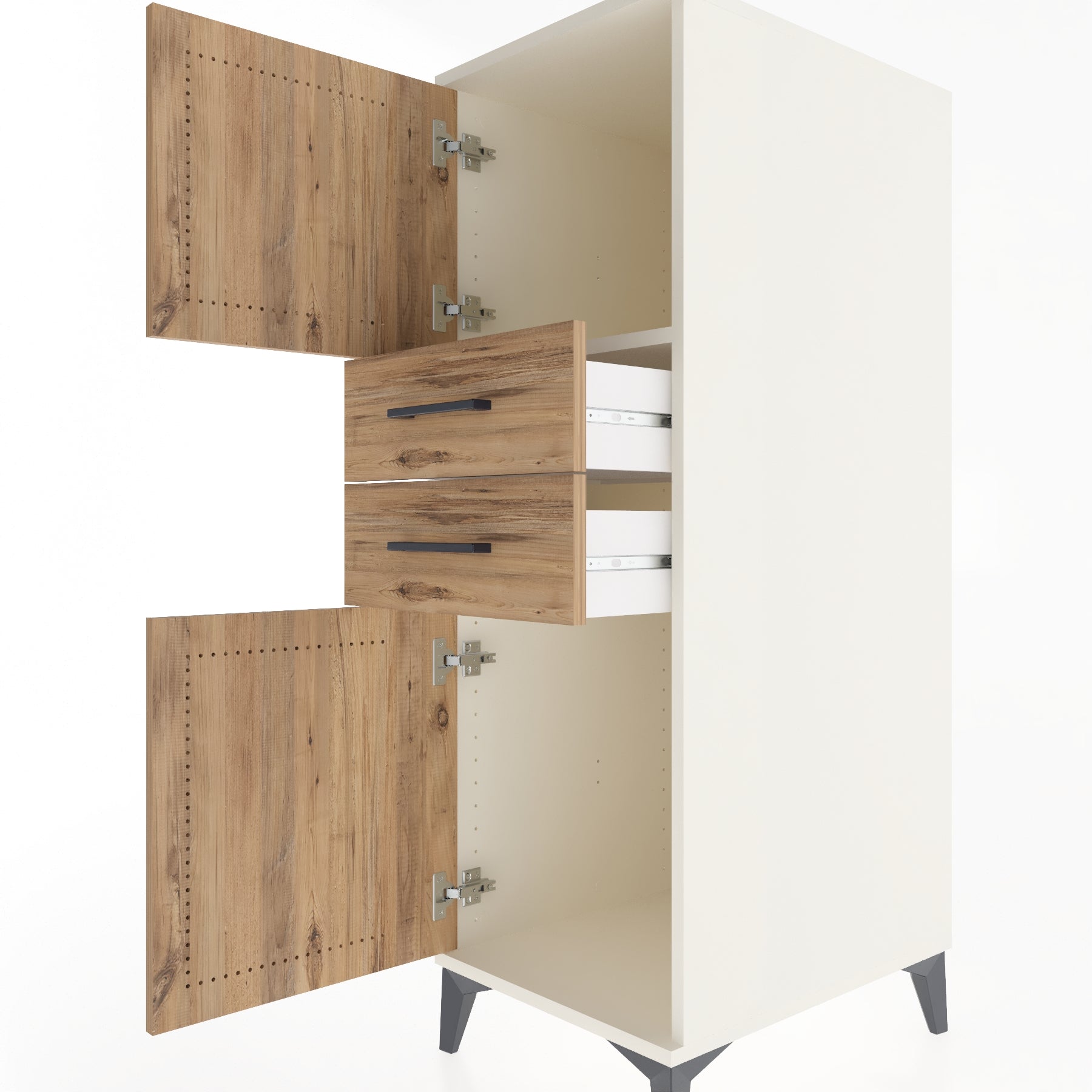 Woodntry Modular Cabinet Moonstone 44x59x122 cm with Doors and Drawers KC48-1
