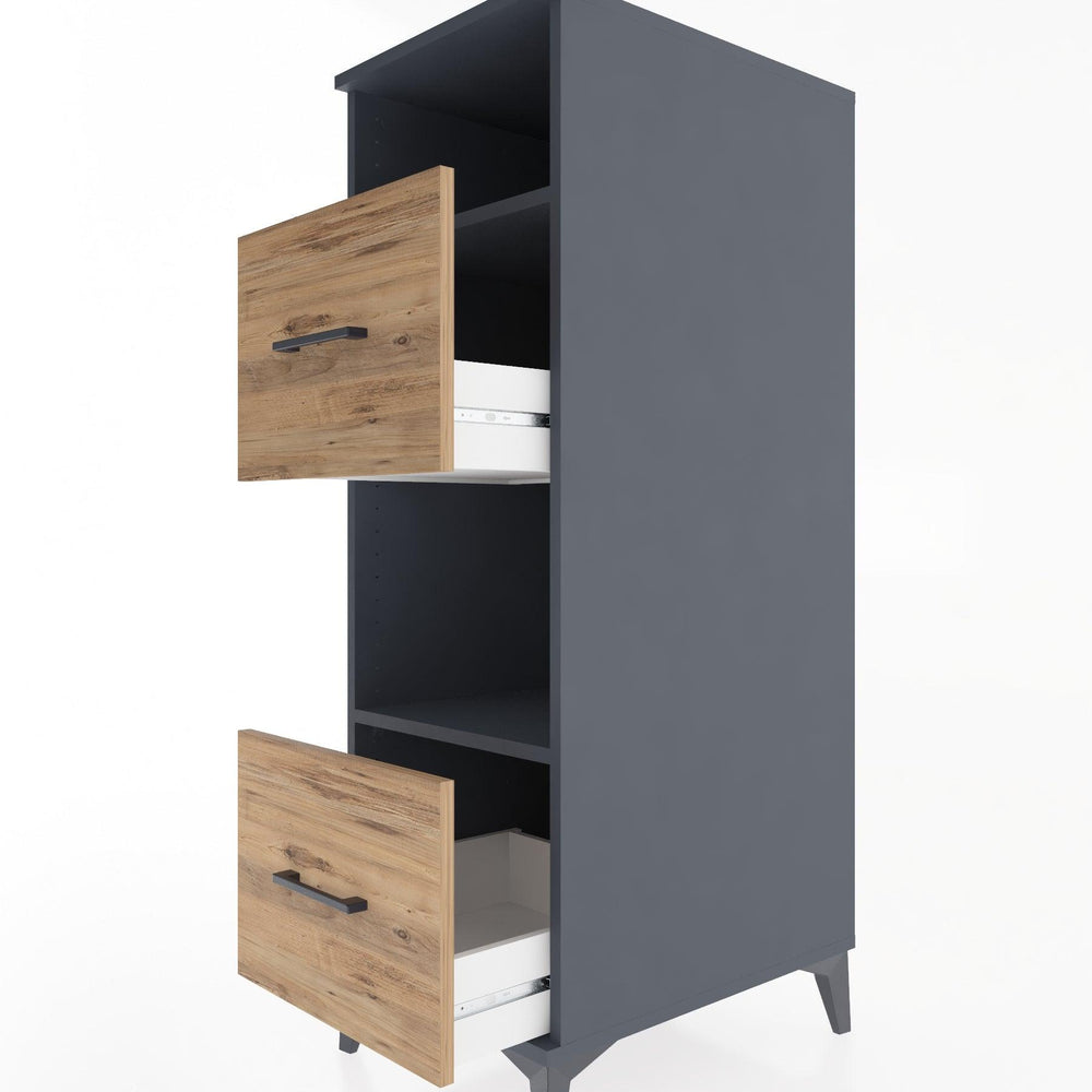 Woodntry Modüler Dolap Antrasit 44x30x122 cm Çekmeceli ve Raflı CR98-2