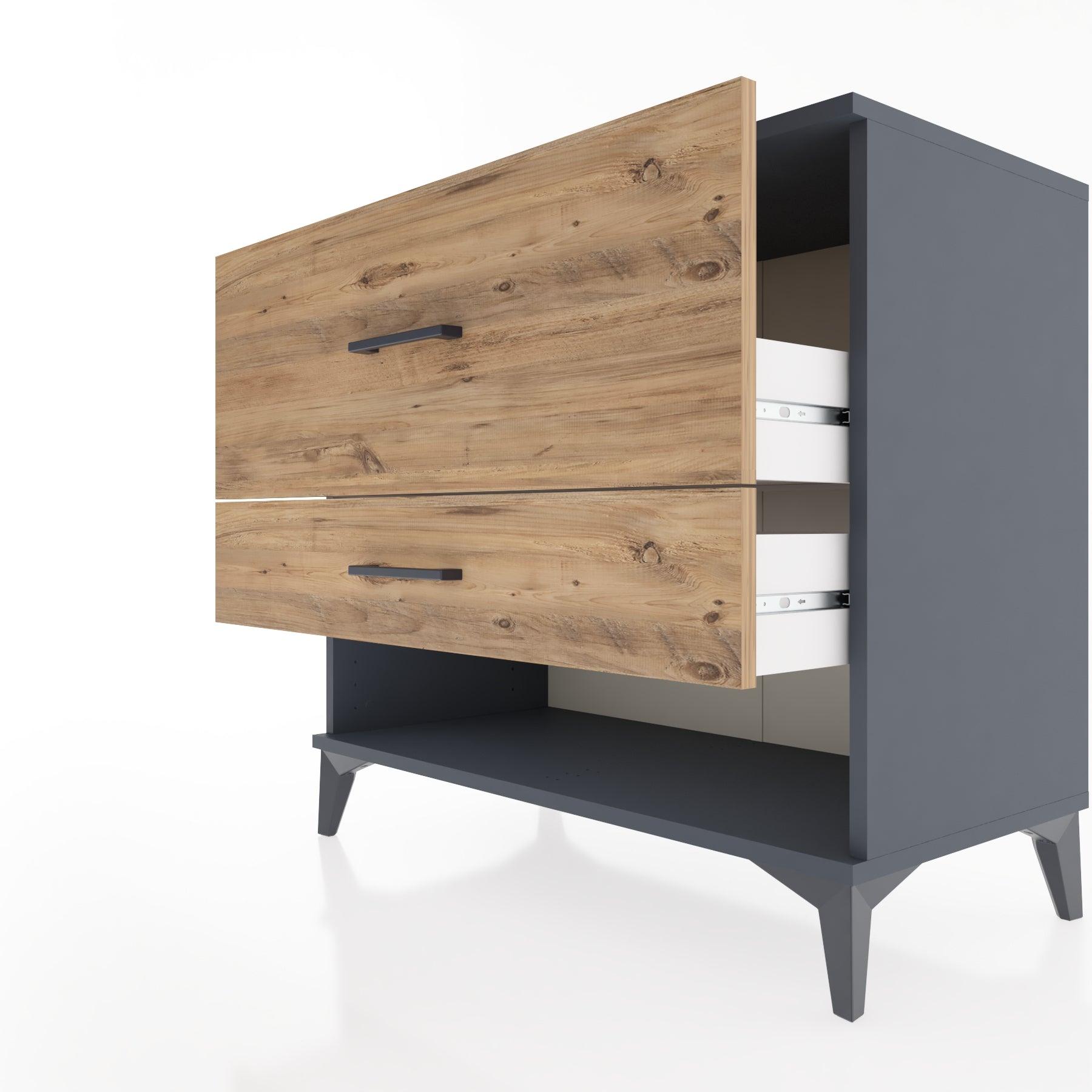 Woodntry Modüler Şifonyer Antrasit 88x44x68 cm Çekmeceli ve Raflı CR48-2