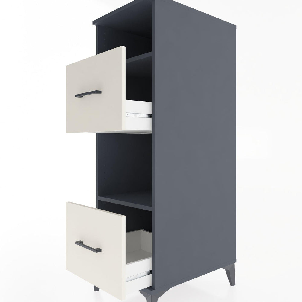 Woodntry Modüler Dolap Antrasit 44x30x122 cm Çekmeceli ve Raflı CR98-2