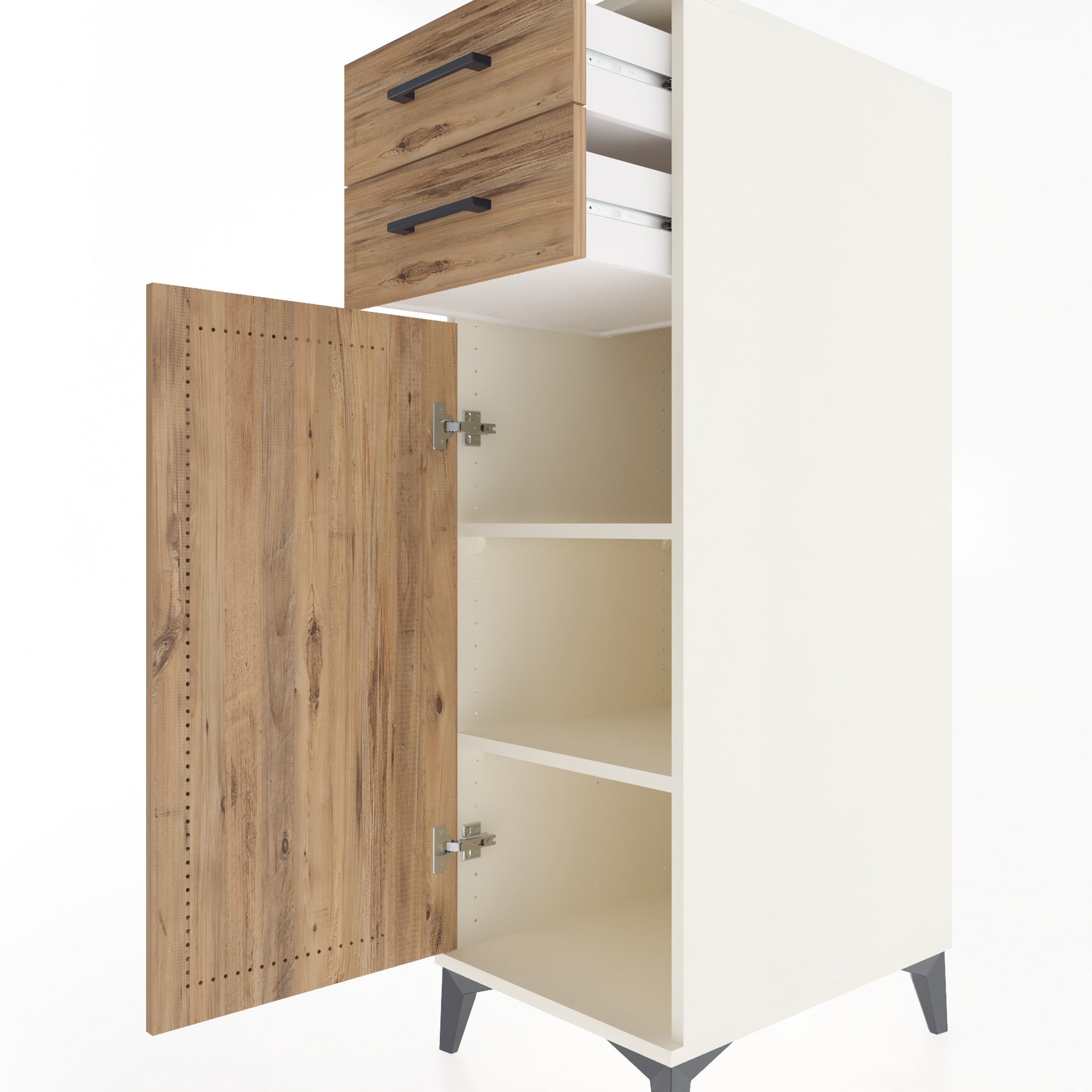 Woodntry Modular Cabinet Moonstone 44x59x122 cm with Doors and Drawers KC49-1